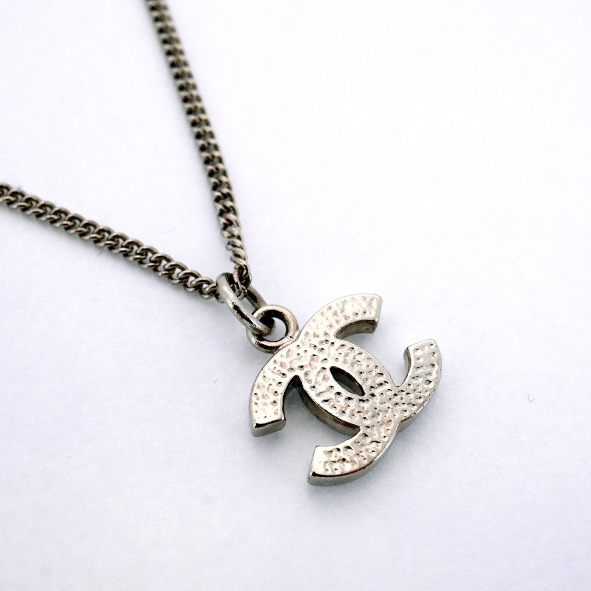 CC Logo Pendant Necklace Silver-Tone Metal