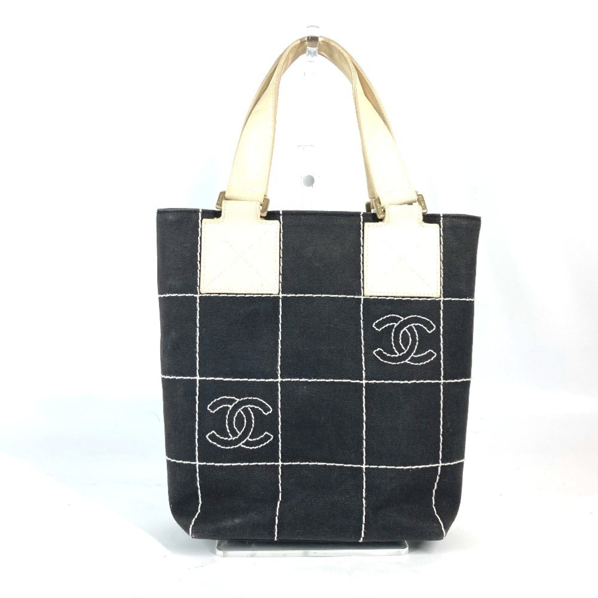 Vintage CC Square Stitch Tote Quilted Canvas Small