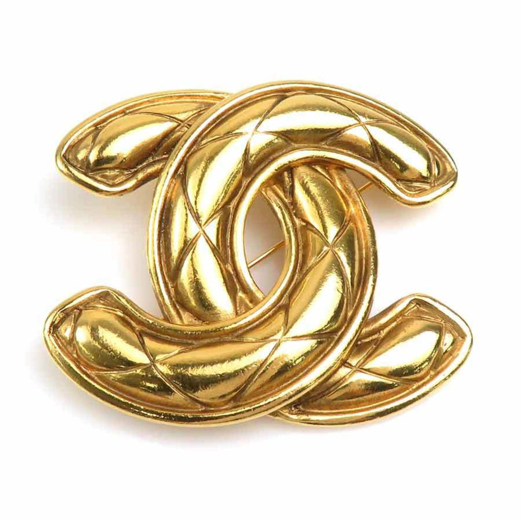CC Logo Brooch Gold-Tone Metal
