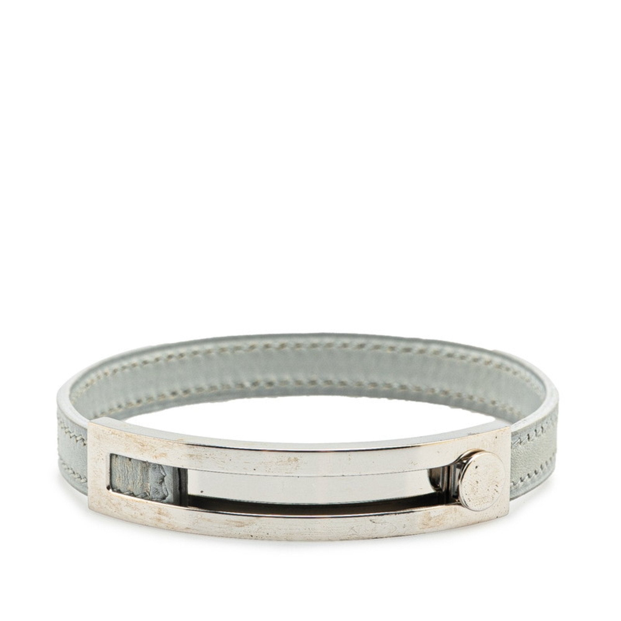 Charm Bracelet Leather and Metal Gray and Silver
