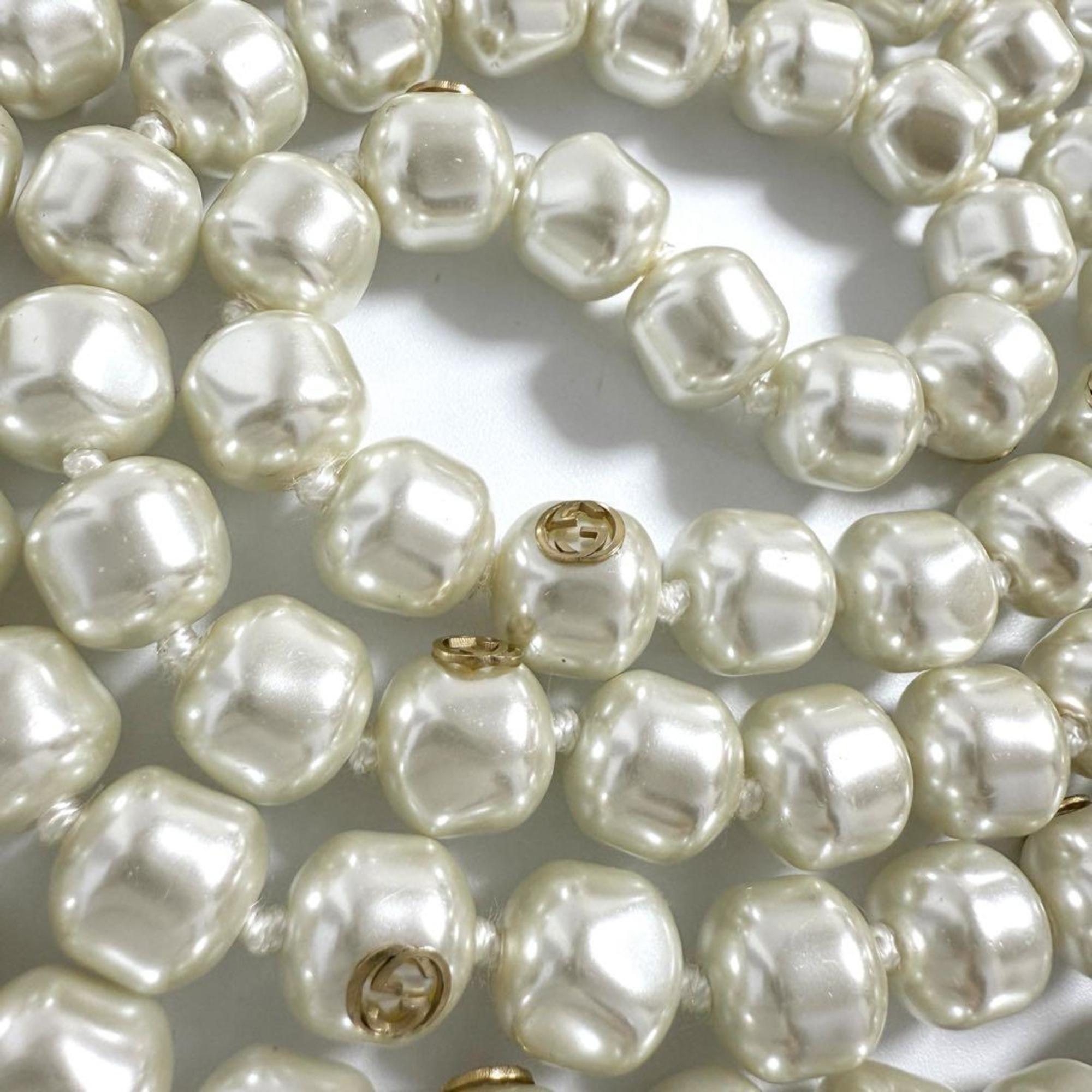 Long Pendant Necklace Artificial Pearl and Metal