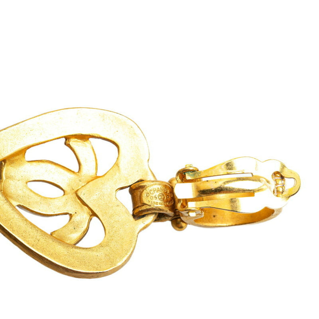 CC Logo Heart Clip-On Earrings Metal Gold-Tone Metal