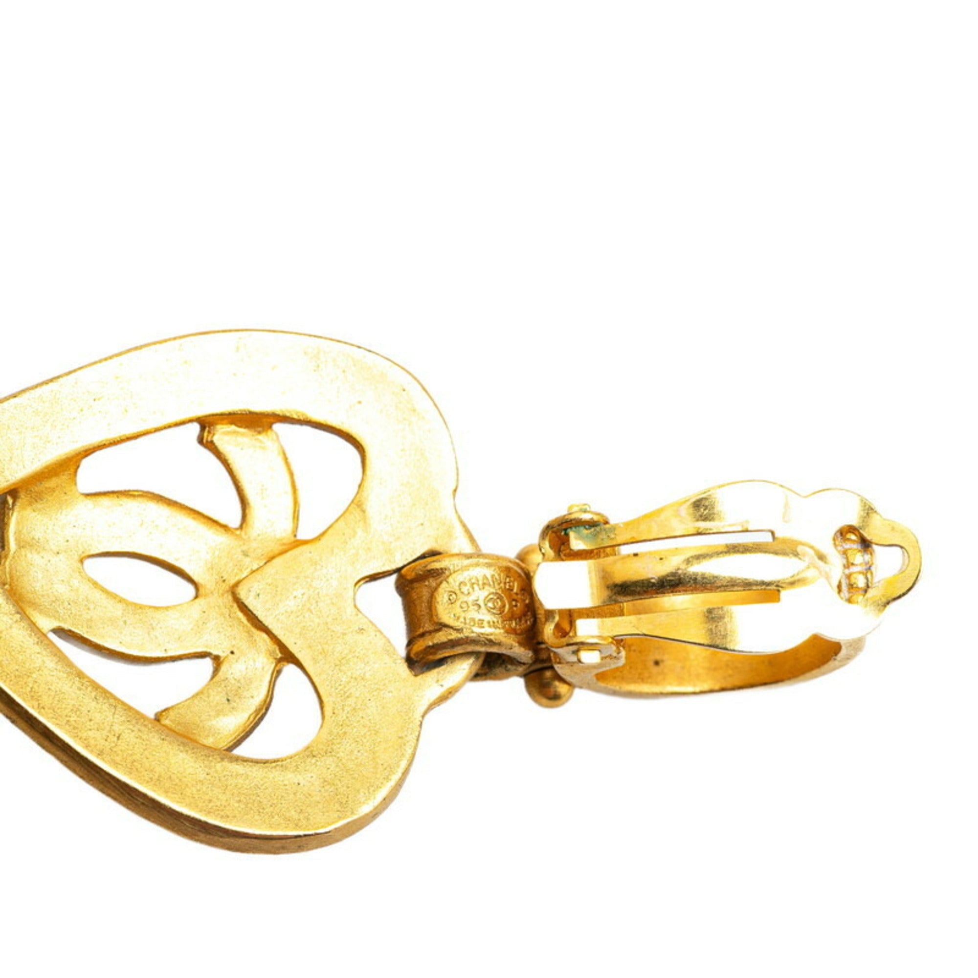 CC Logo Heart Clip-On Earrings Metal Gold-Tone Metal