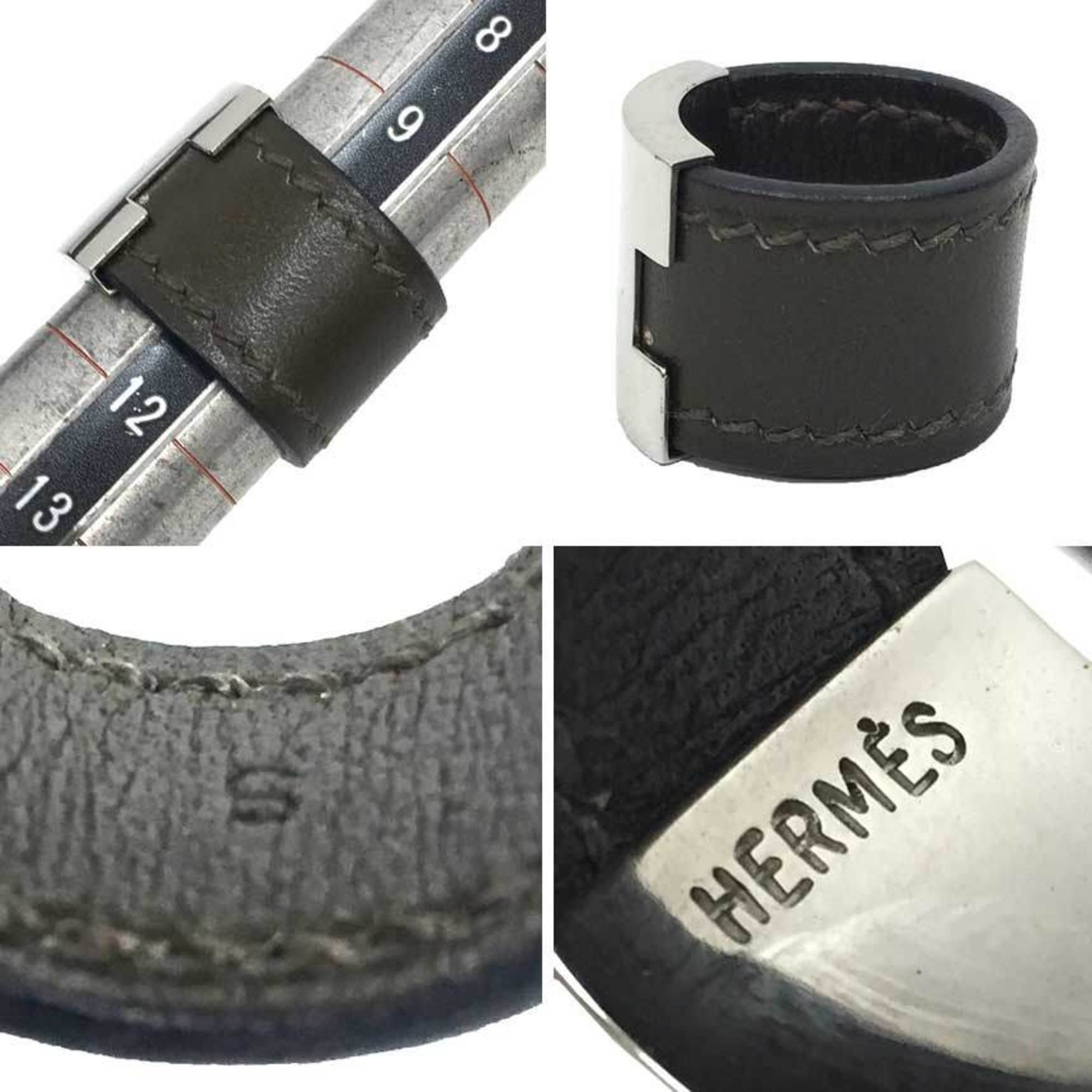 Band Ring Brass and Leather Khaki and Silver