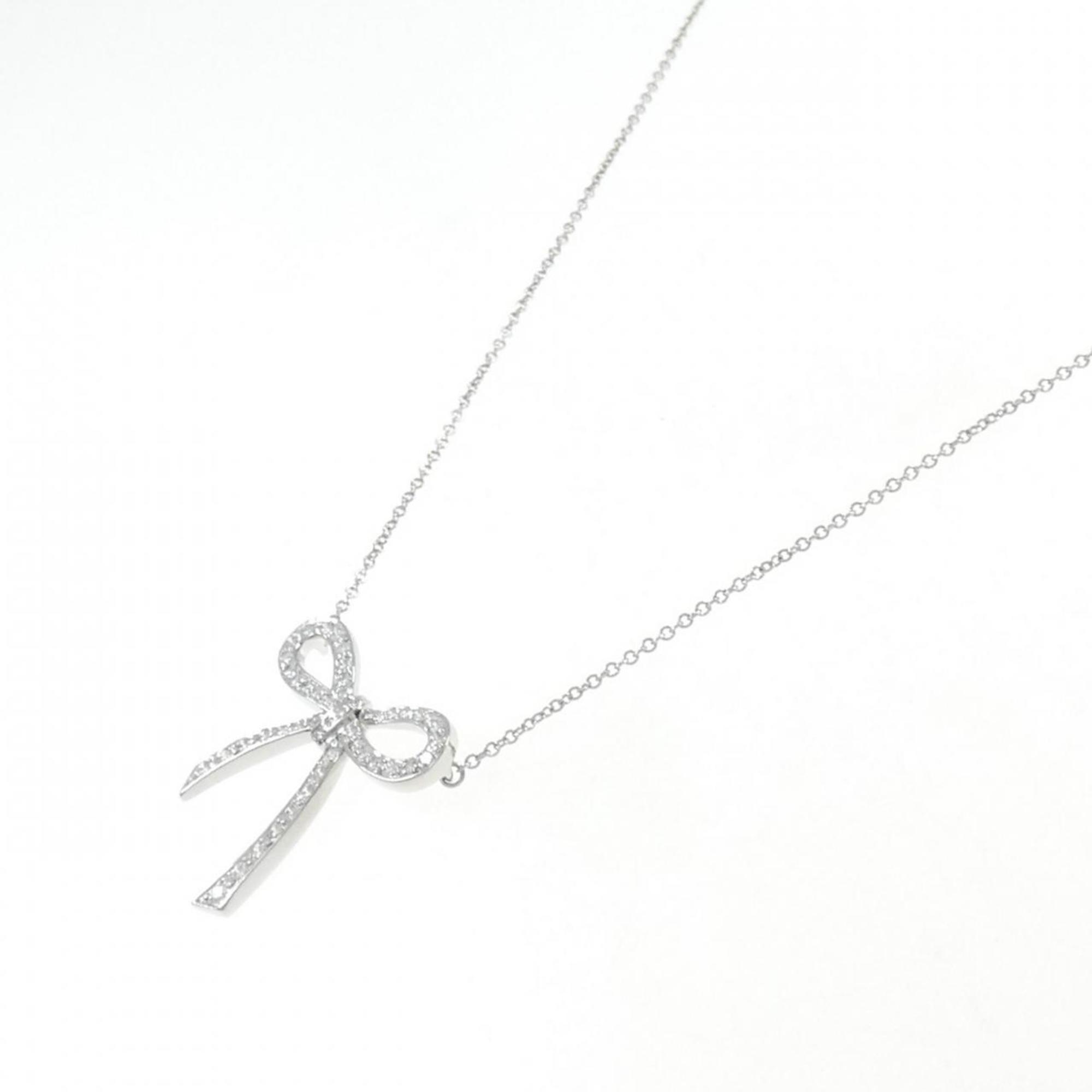 Bow Pendant Necklace Platinum with Diamond