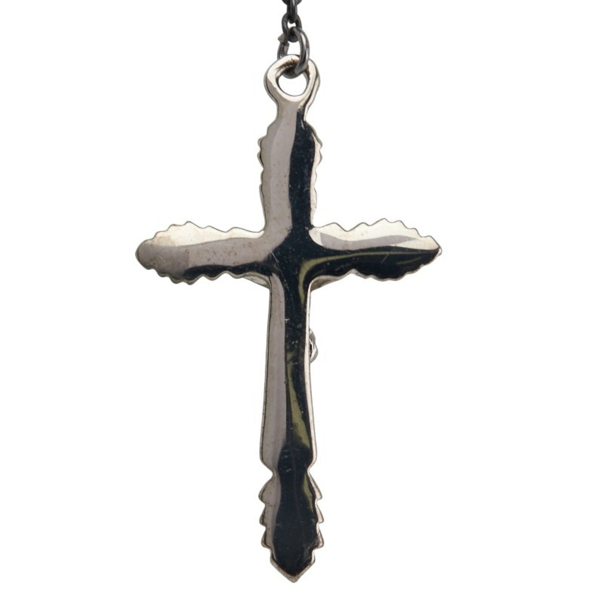 Rosary Cross Pendant Necklace Metal Black and Red