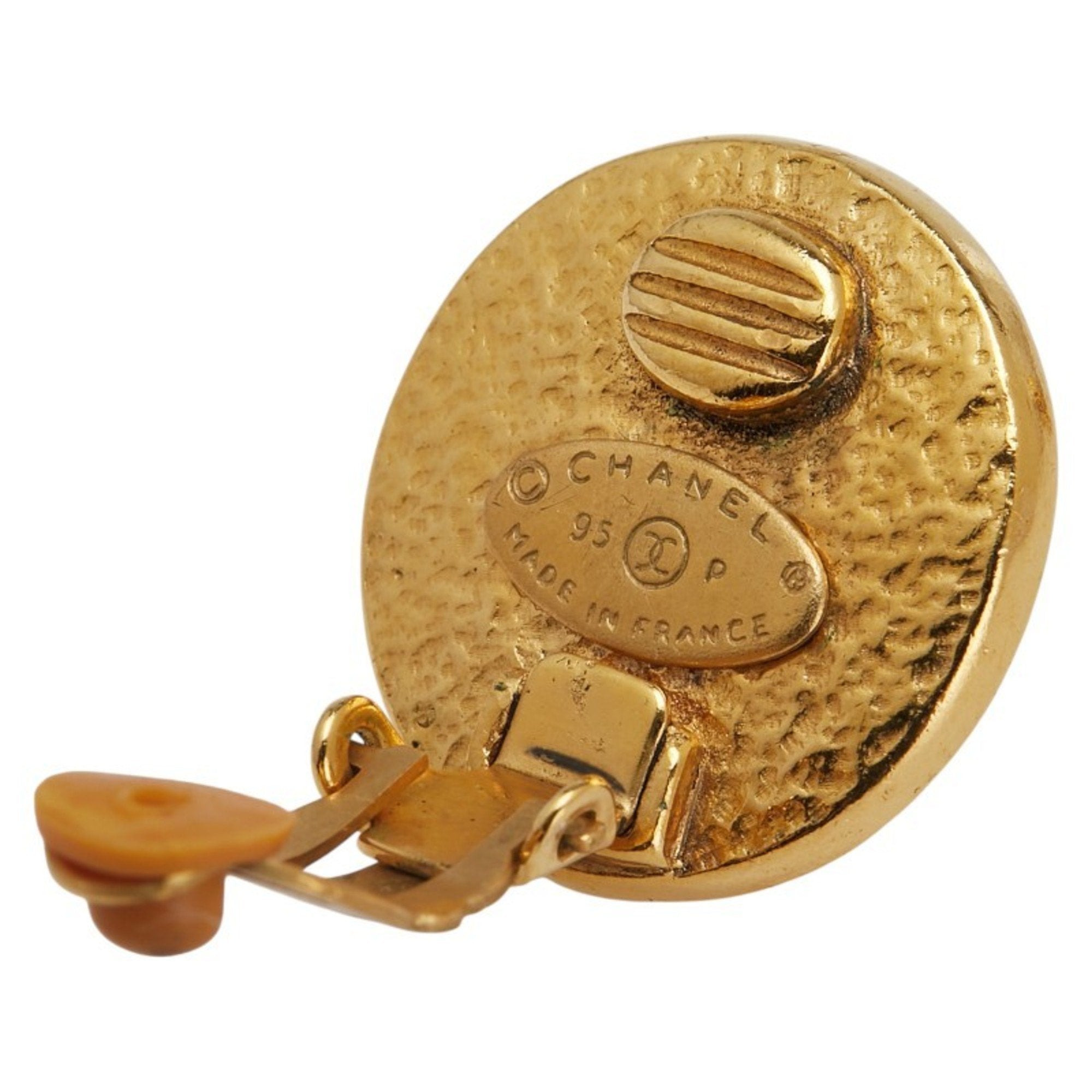 CC Logo Round Clip-On Earrings Metal Gold-Tone Metal