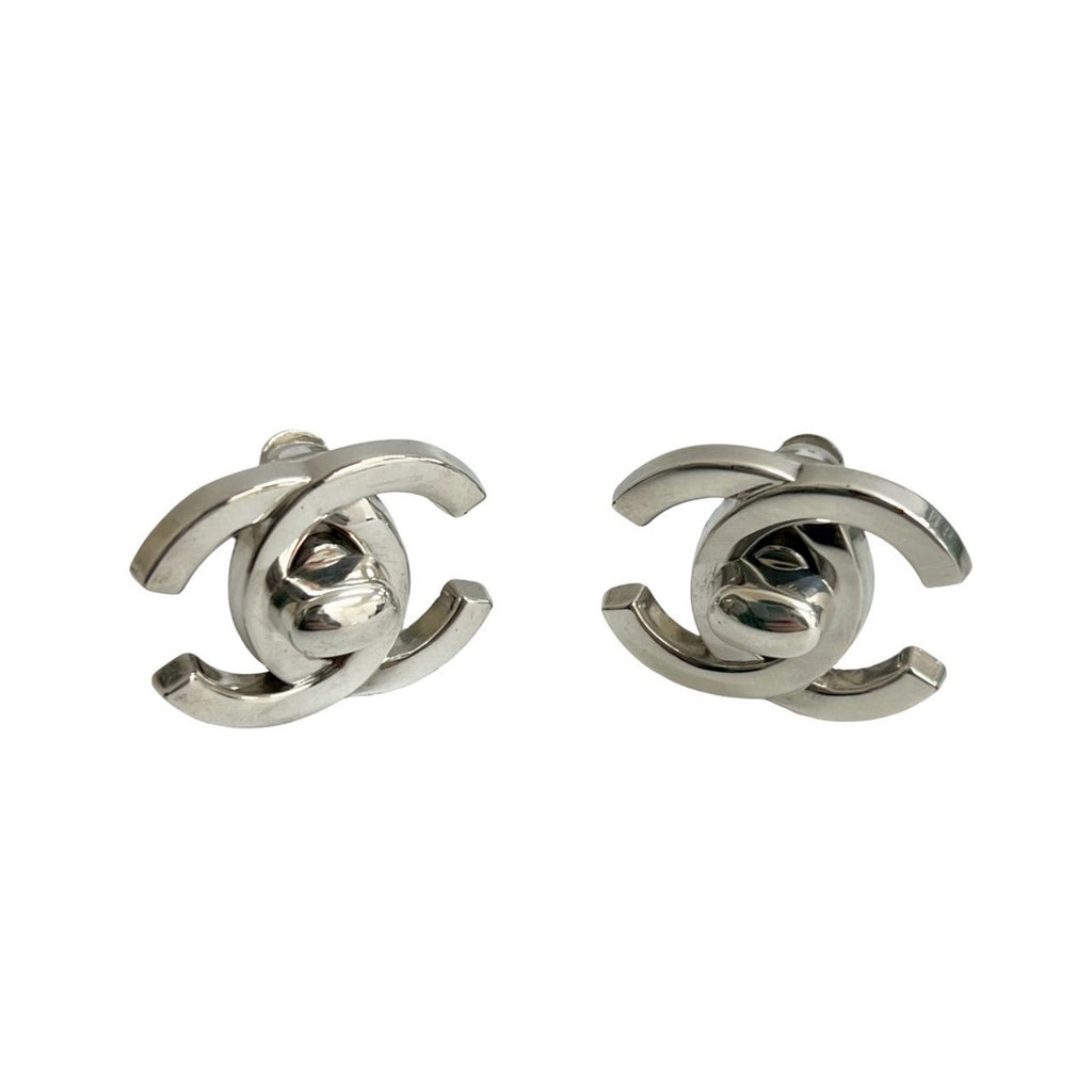 CC Logo Turnlock Clip-On Earrings Sterling Silver Silver-Tone Metal