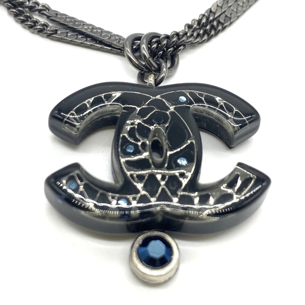 CC Logo Pendant Necklace Silver-Tone Metal