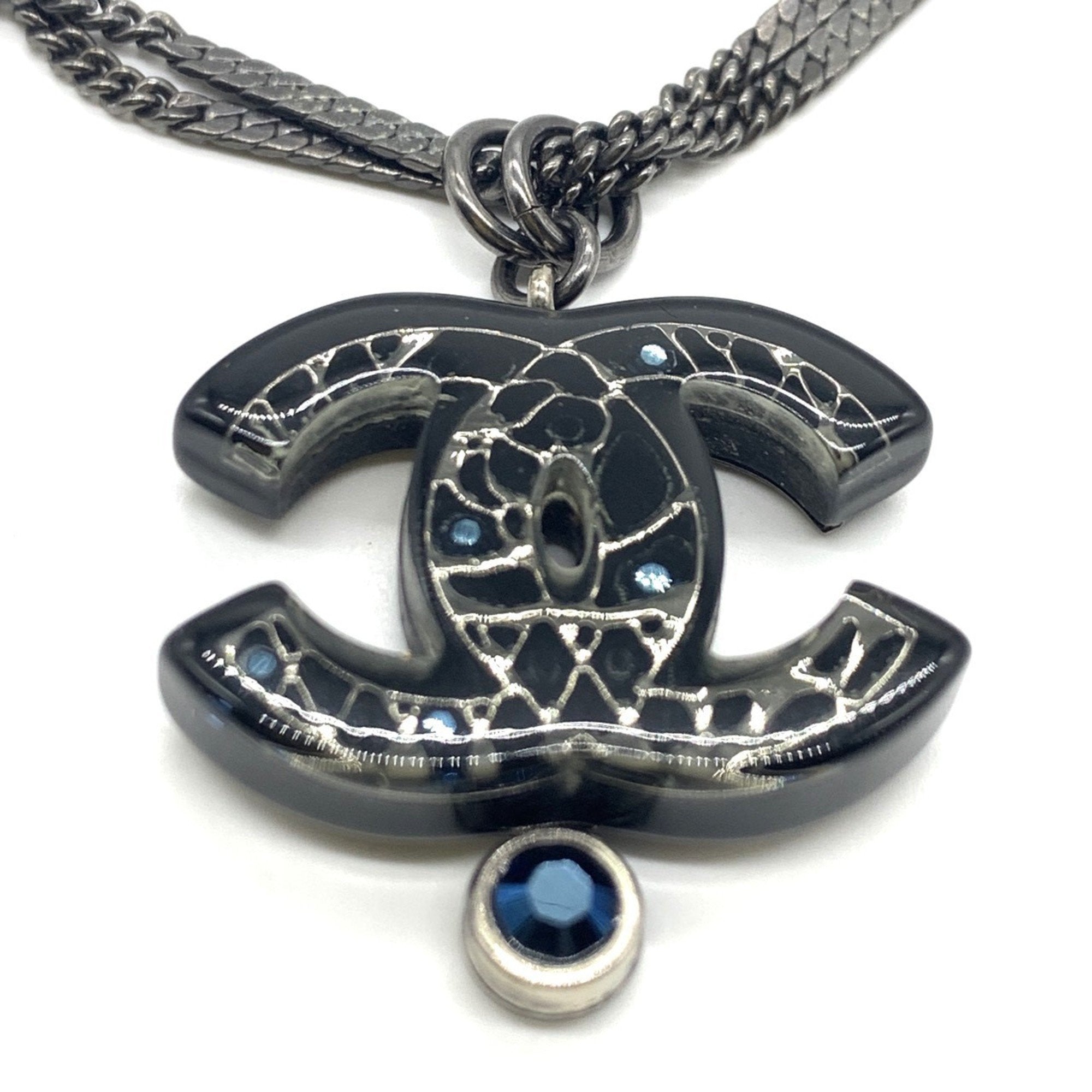 CC Logo Pendant Necklace Silver-Tone Metal