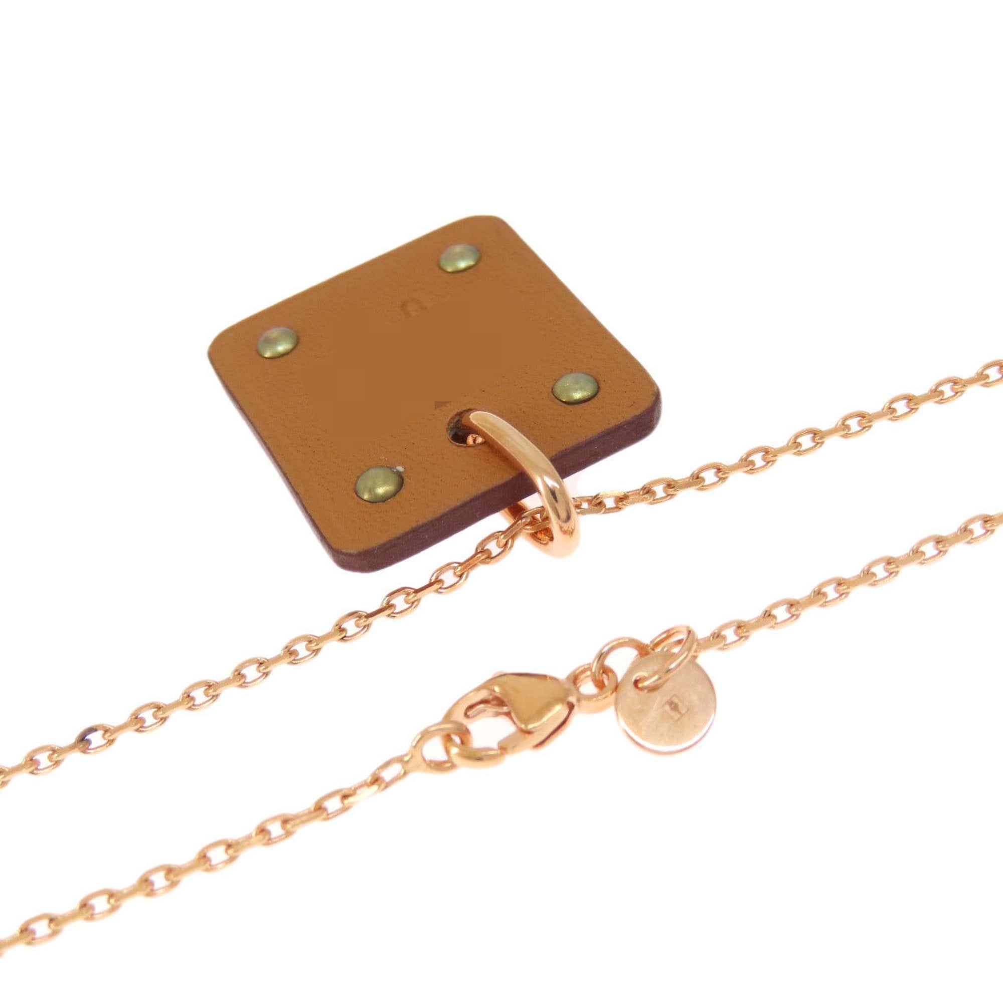 Pendant Necklace Gold and Swift Leather