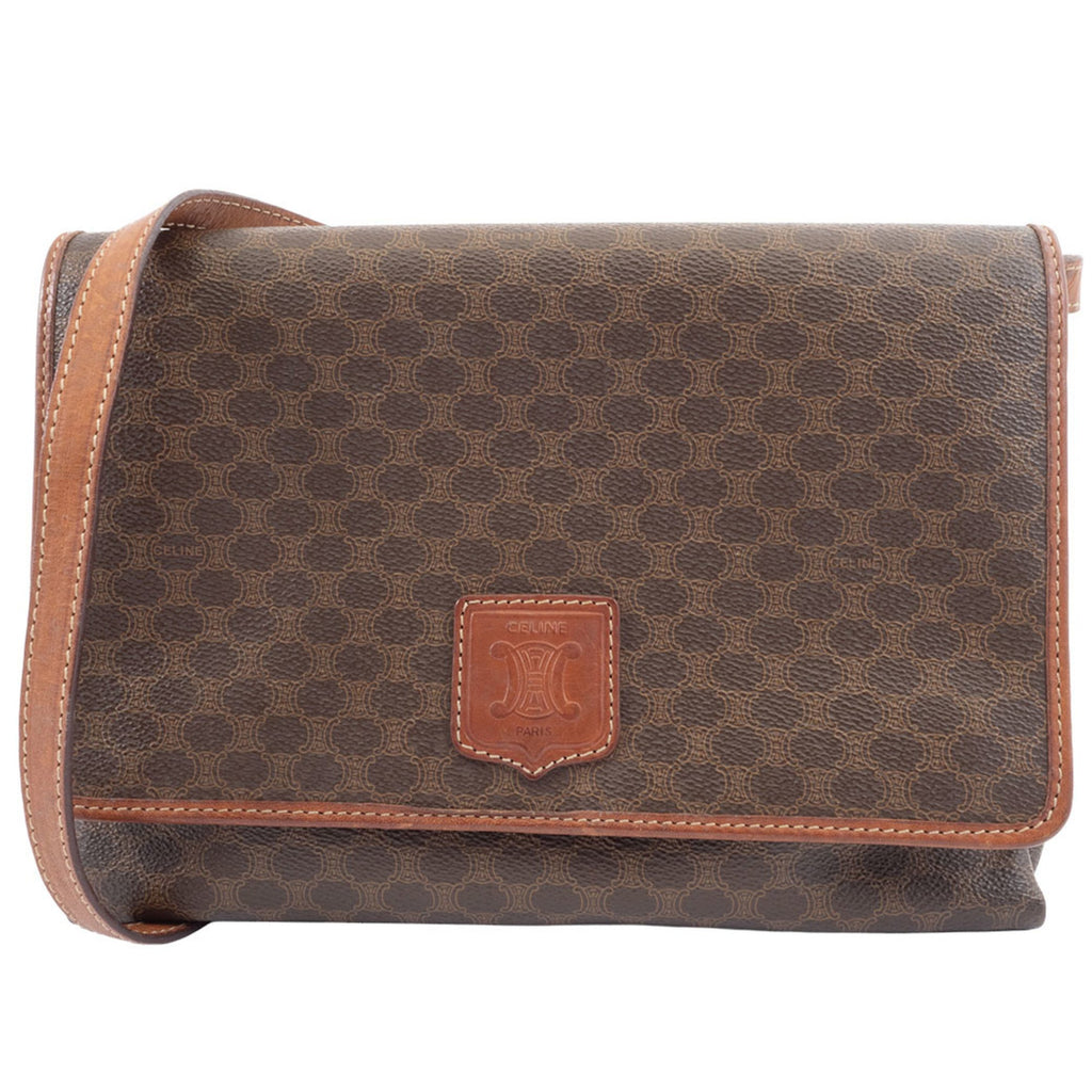 Vintage Saddle Flap Shoulder Bag Macadam Coated Canvas Small