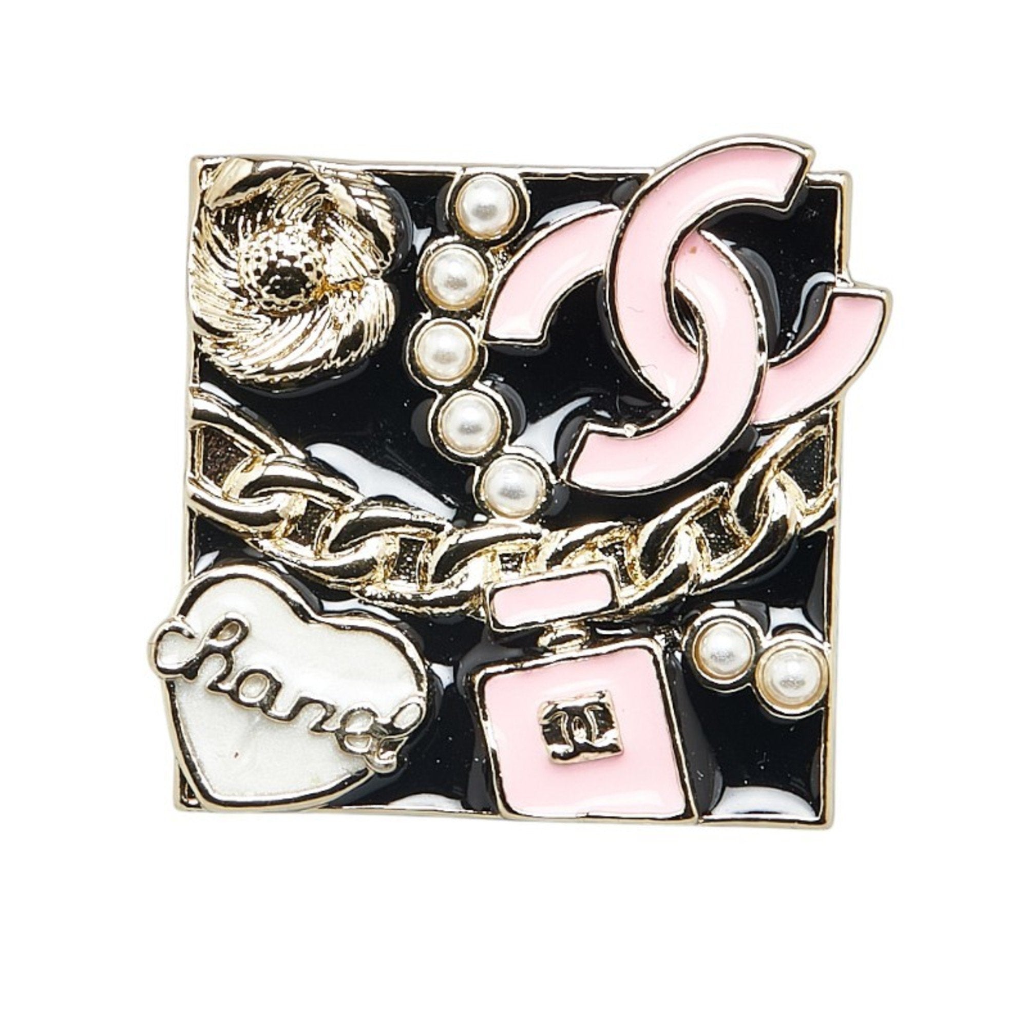 CC Logo Heart Brooch Metal