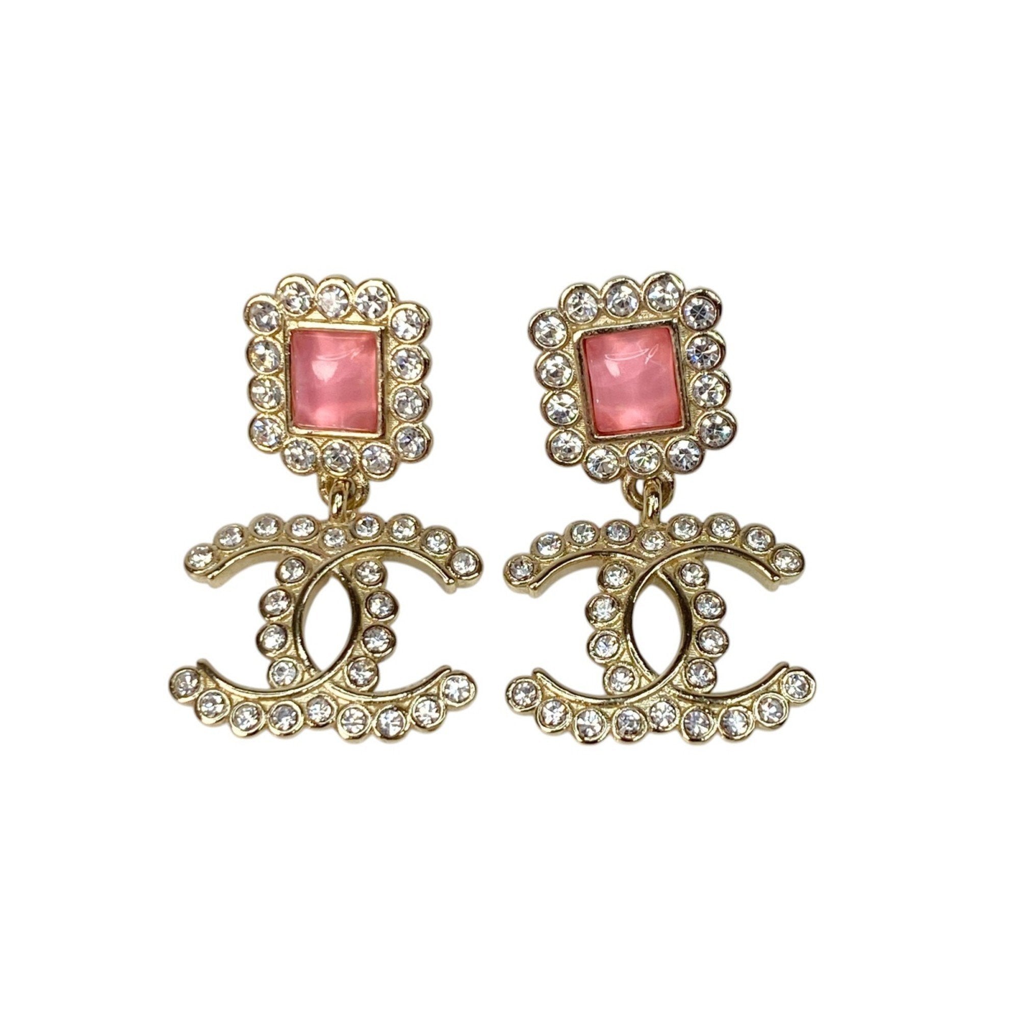 Rhinestone Earrings Pink Gold