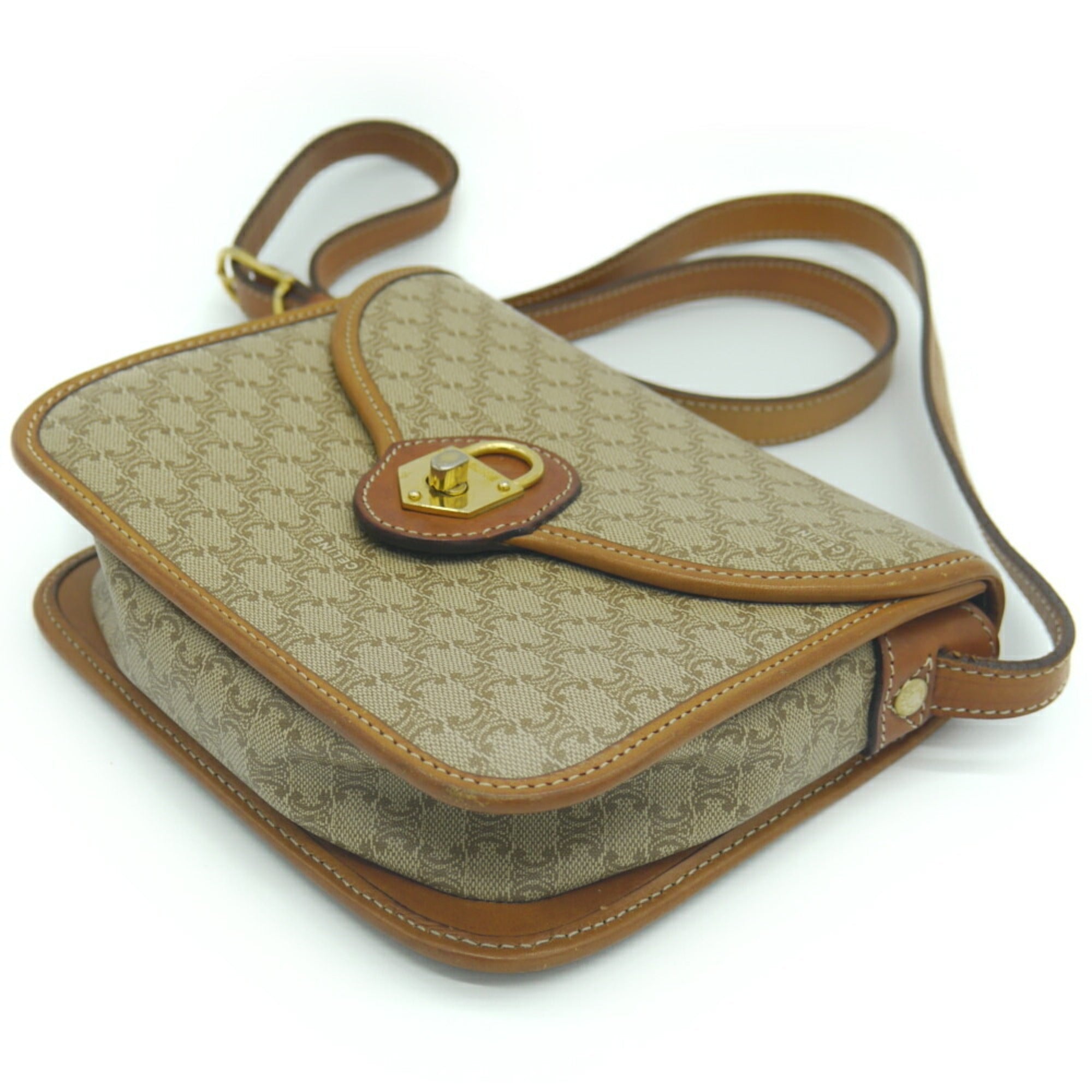 Vintage Saddle Flap Shoulder Bag Macadam Coated Canvas Small