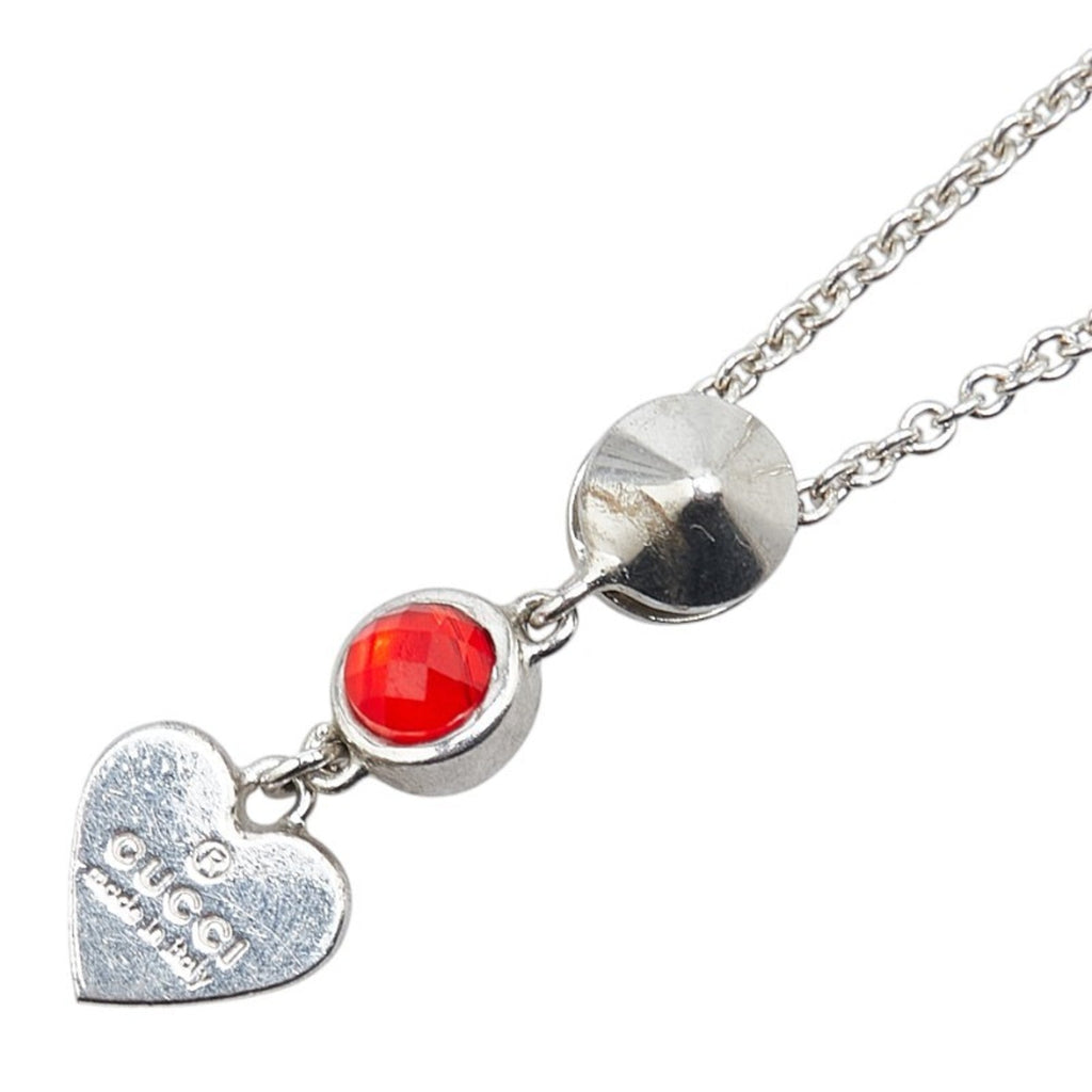Trademark Drop Heart Pendant Necklace Metal Silver with Red Crystal