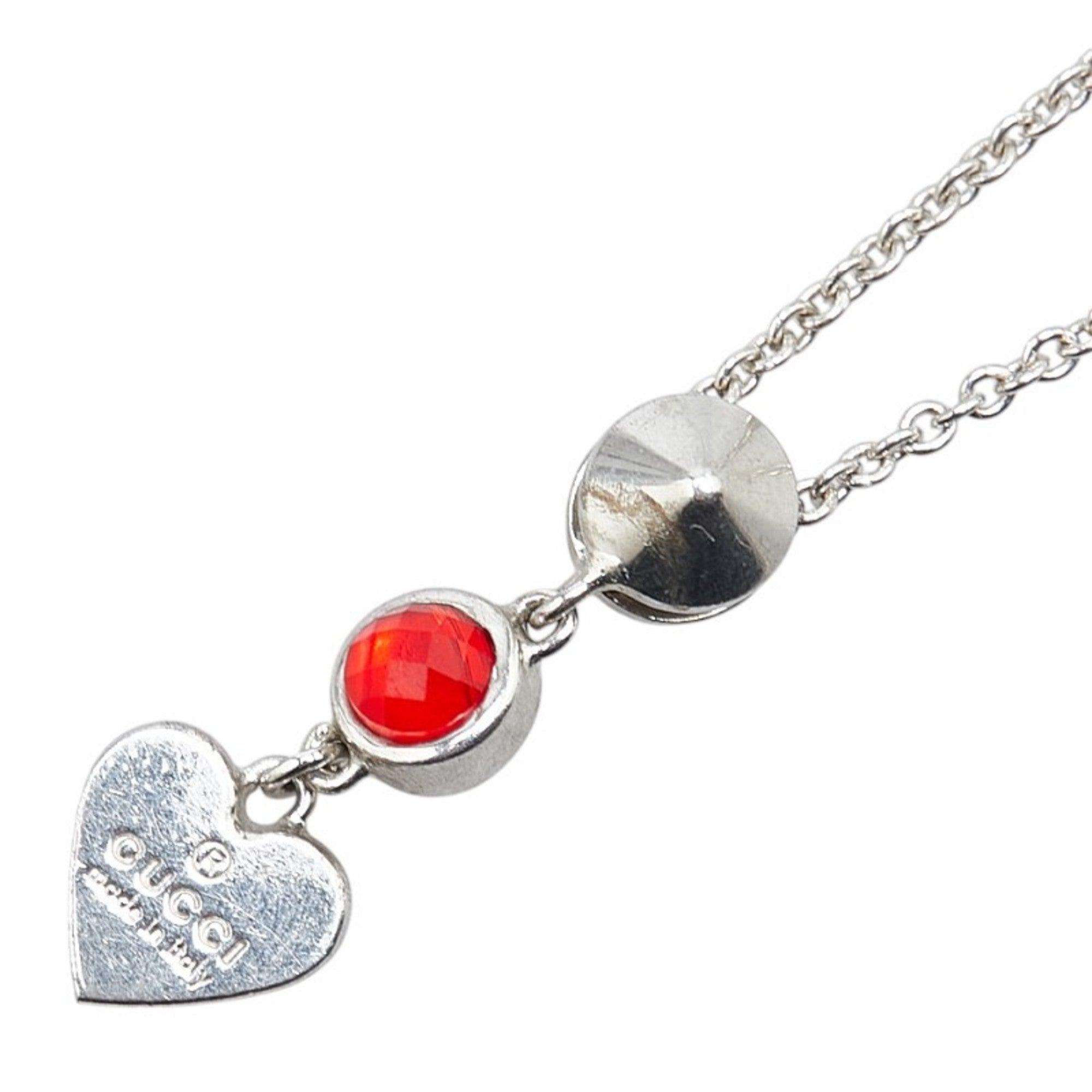 Trademark Drop Heart Pendant Necklace Metal Silver with Red Crystal