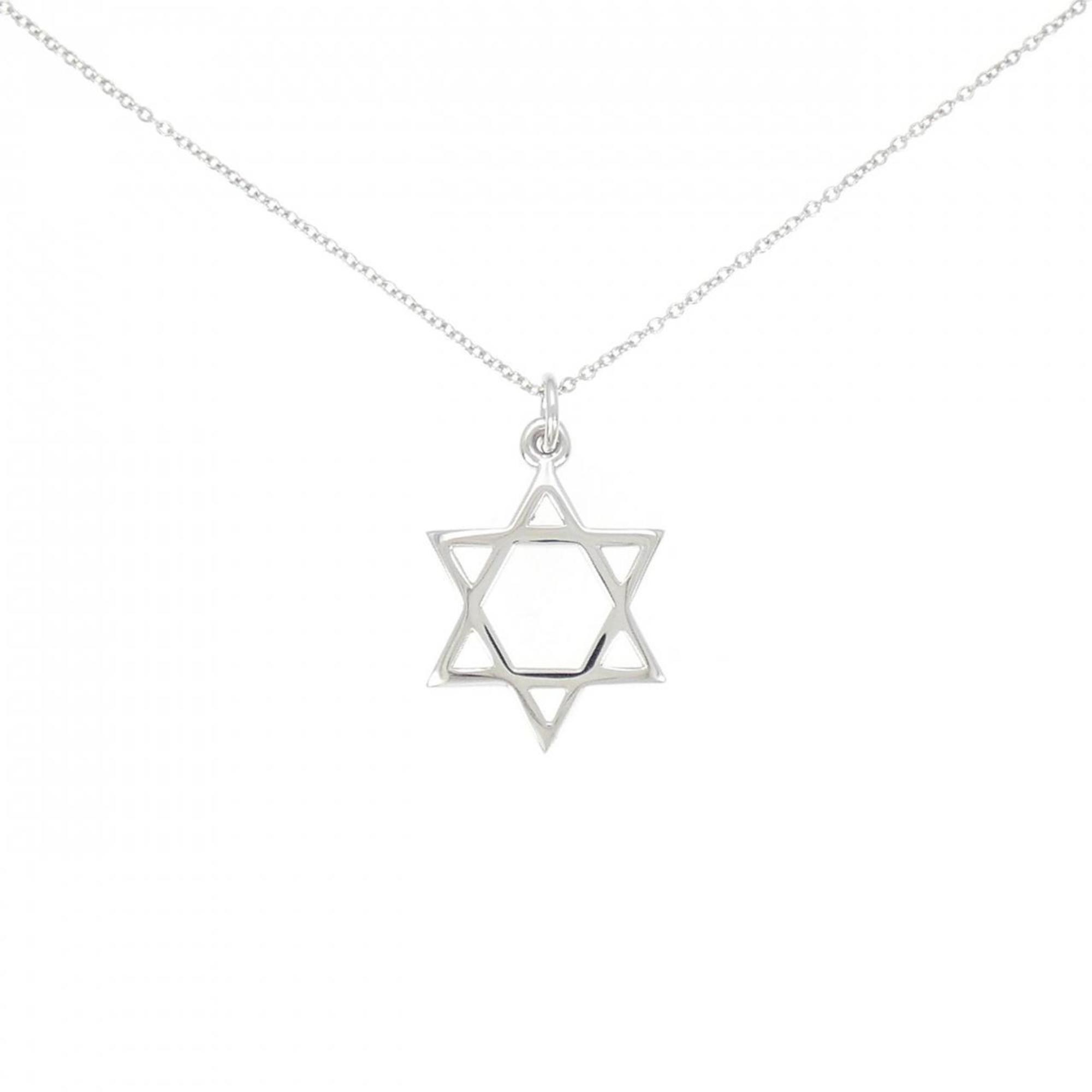 Star Of David Pendant Necklace 18K White Gold