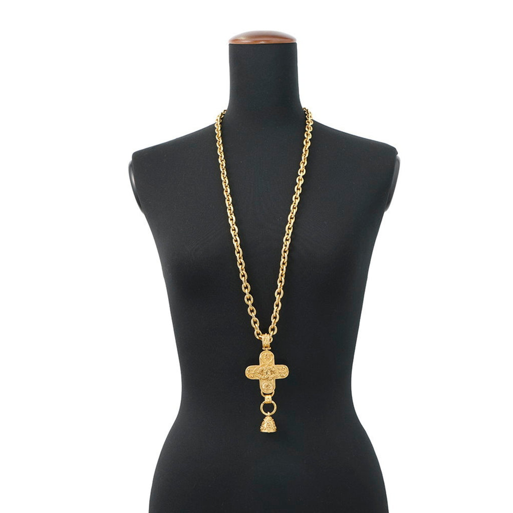 CC Logo Cross Pendant Necklace Gold-Tone Metal