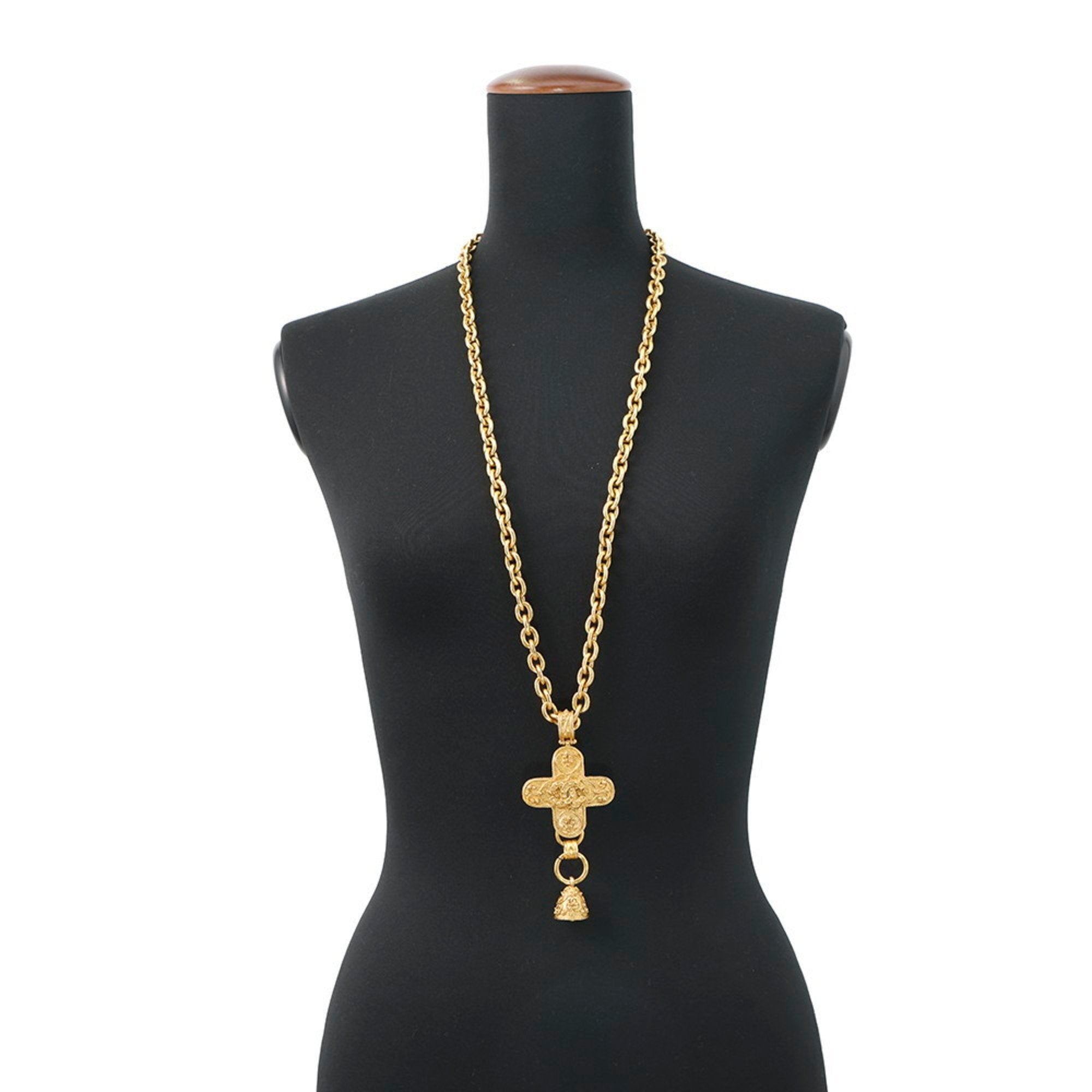 CC Logo Cross Pendant Necklace Gold-Tone Metal