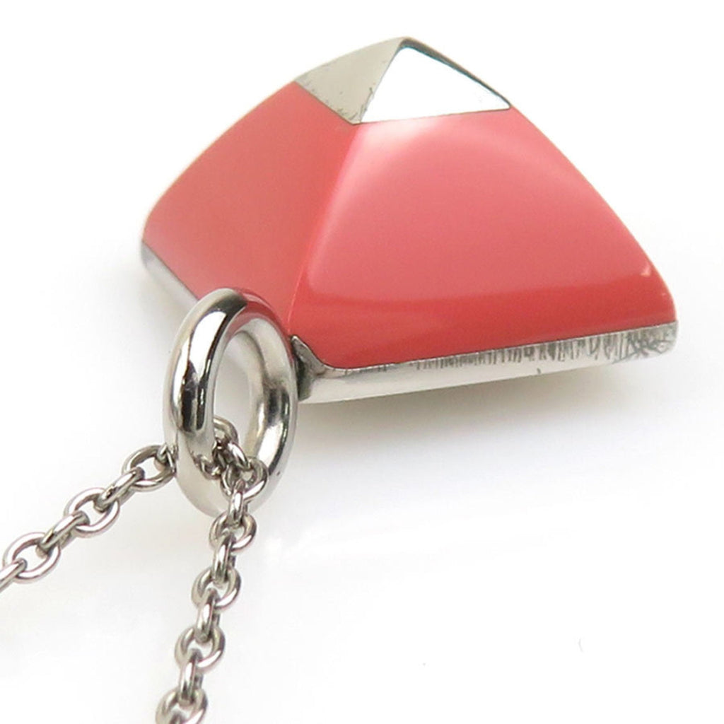 Pendant Necklace Enamel and Metal Pink and Silver