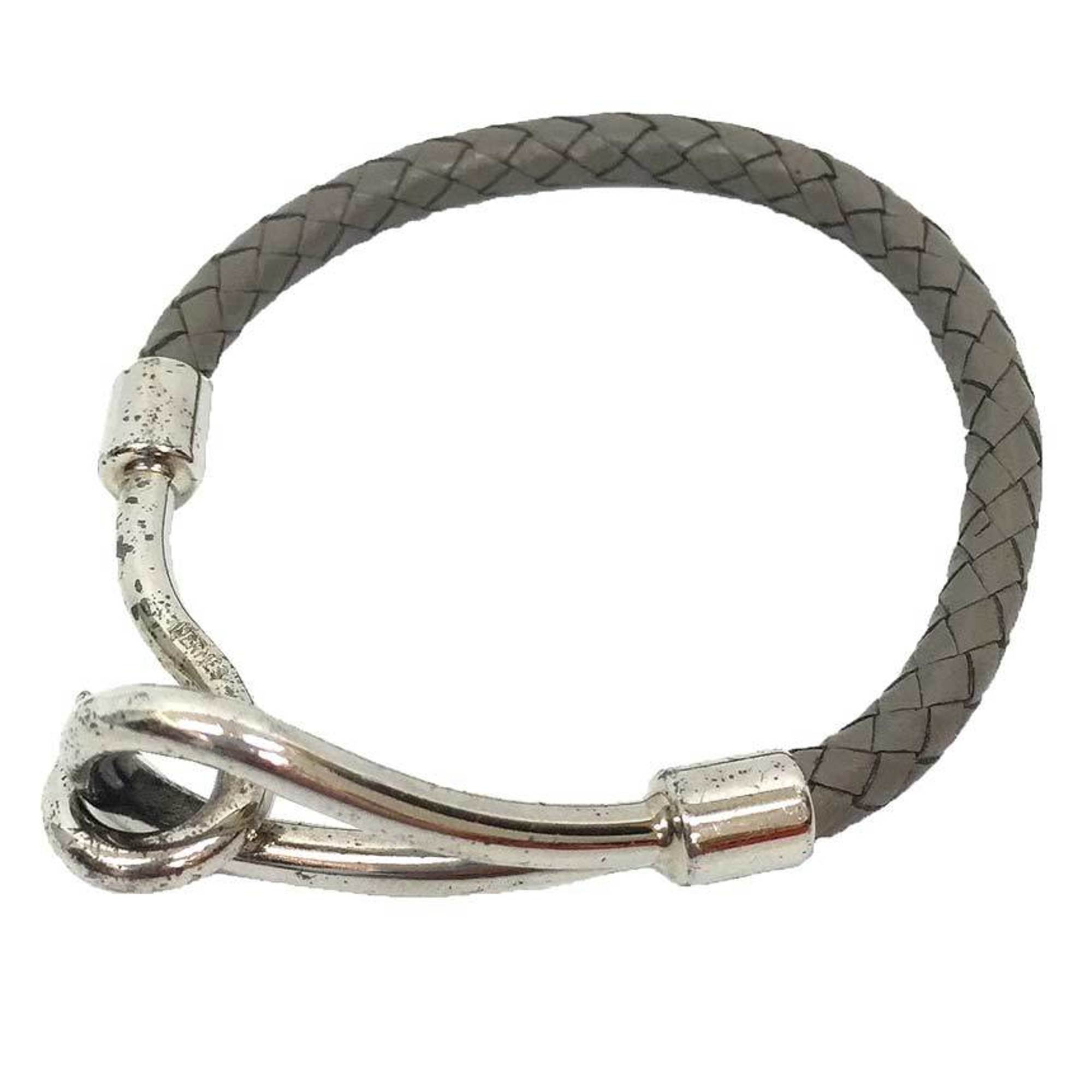 Jumbo Bracelet Leather and Brass Gray