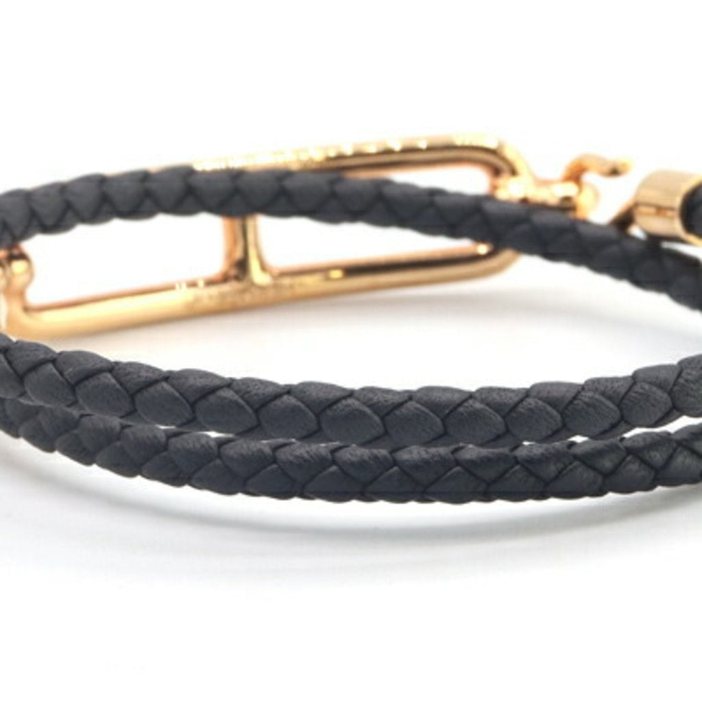 Luli Double Tour Bracelet Leather and Metal Black