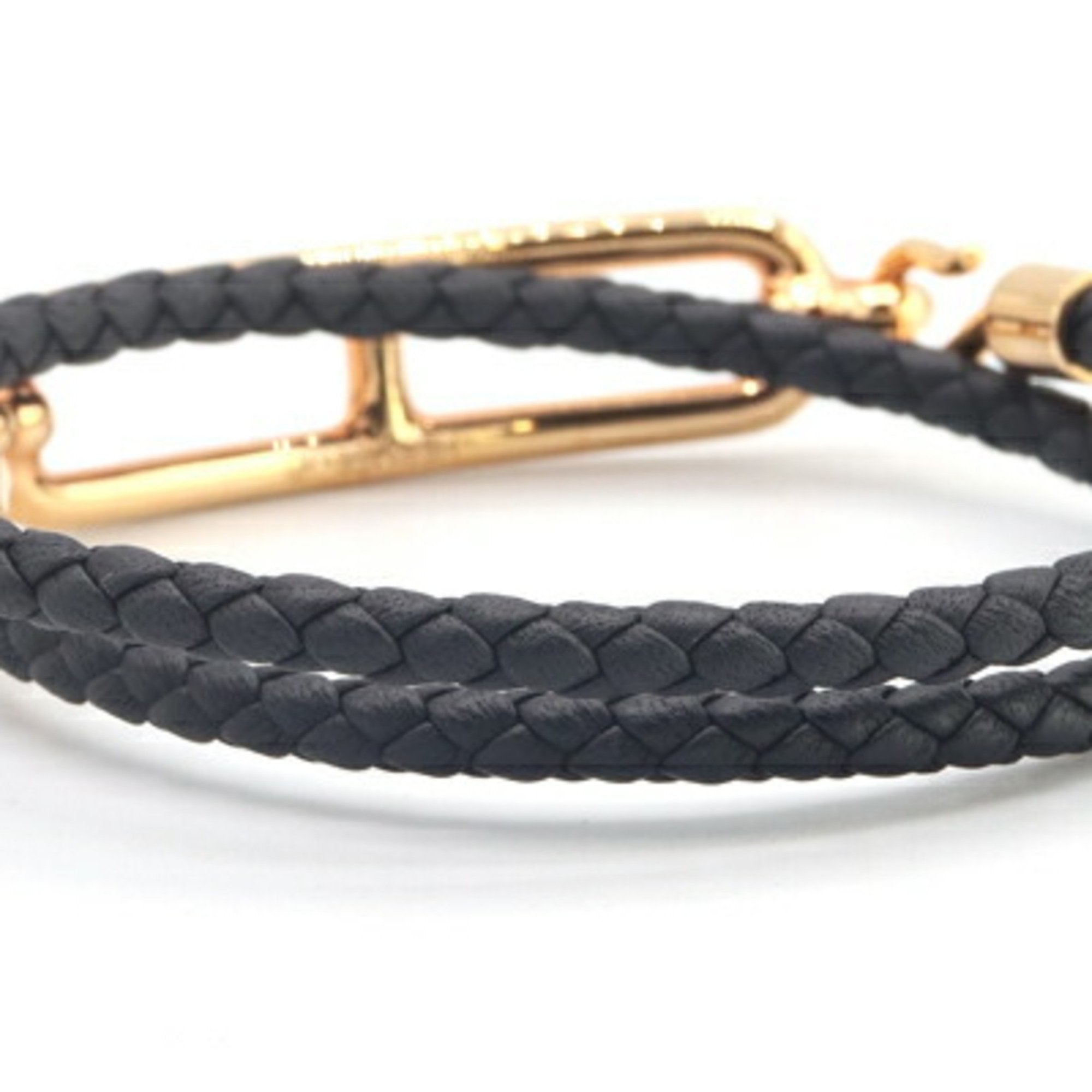 Luli Double Tour Bracelet Leather and Metal Black