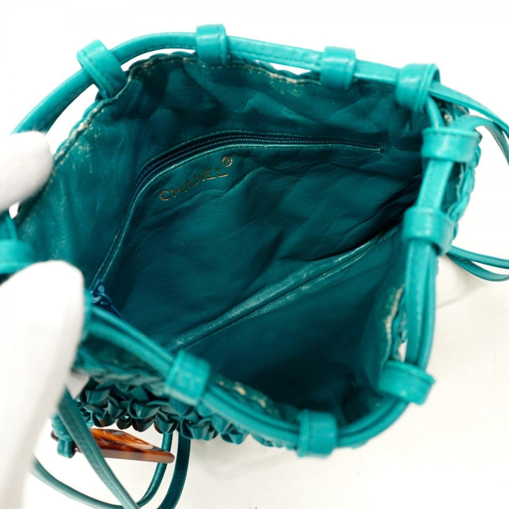 Vintage Resin Bucket Bag Woven Leather Medium