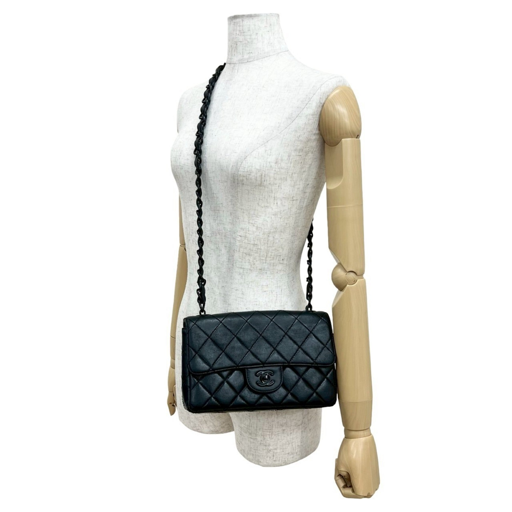 So Black Classic Single Flap Bag Quilted Crumpled Calfskin Mini