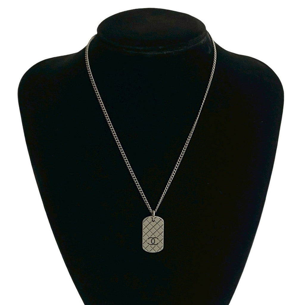 CC Logo Chain Pendant Necklace Silver-Tone Metal