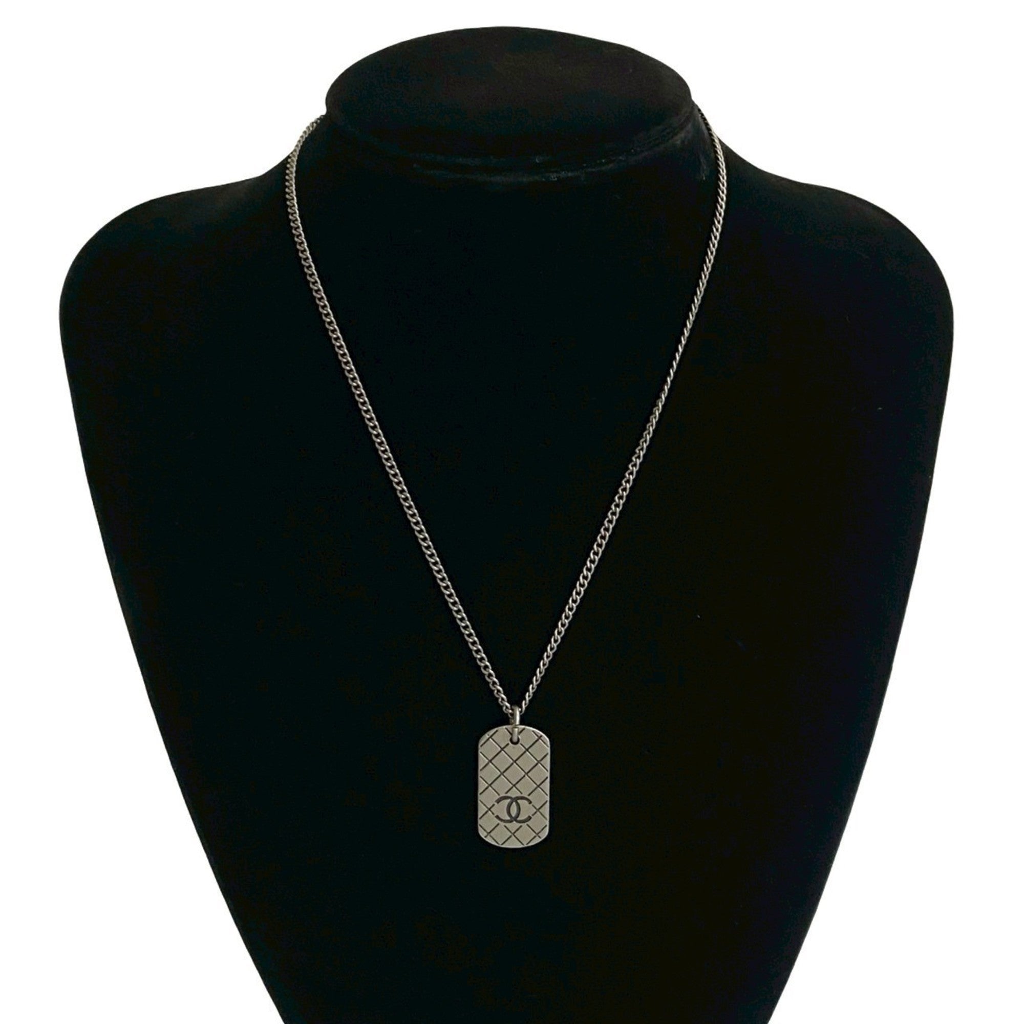 CC Logo Chain Pendant Necklace Silver-Tone Metal