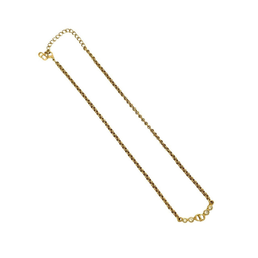 Vintage Pendant Necklace Gold With Rhinestone