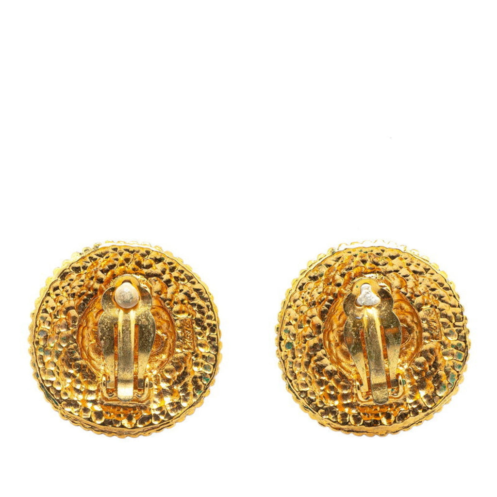 CC Logo Round Clip-On Earrings Metal Gold-Tone Metal