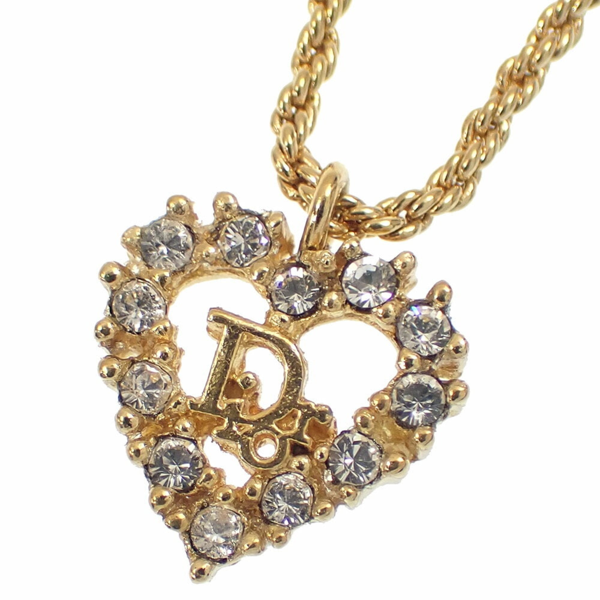 Heart Pendant Necklace Gold with Rhinestone