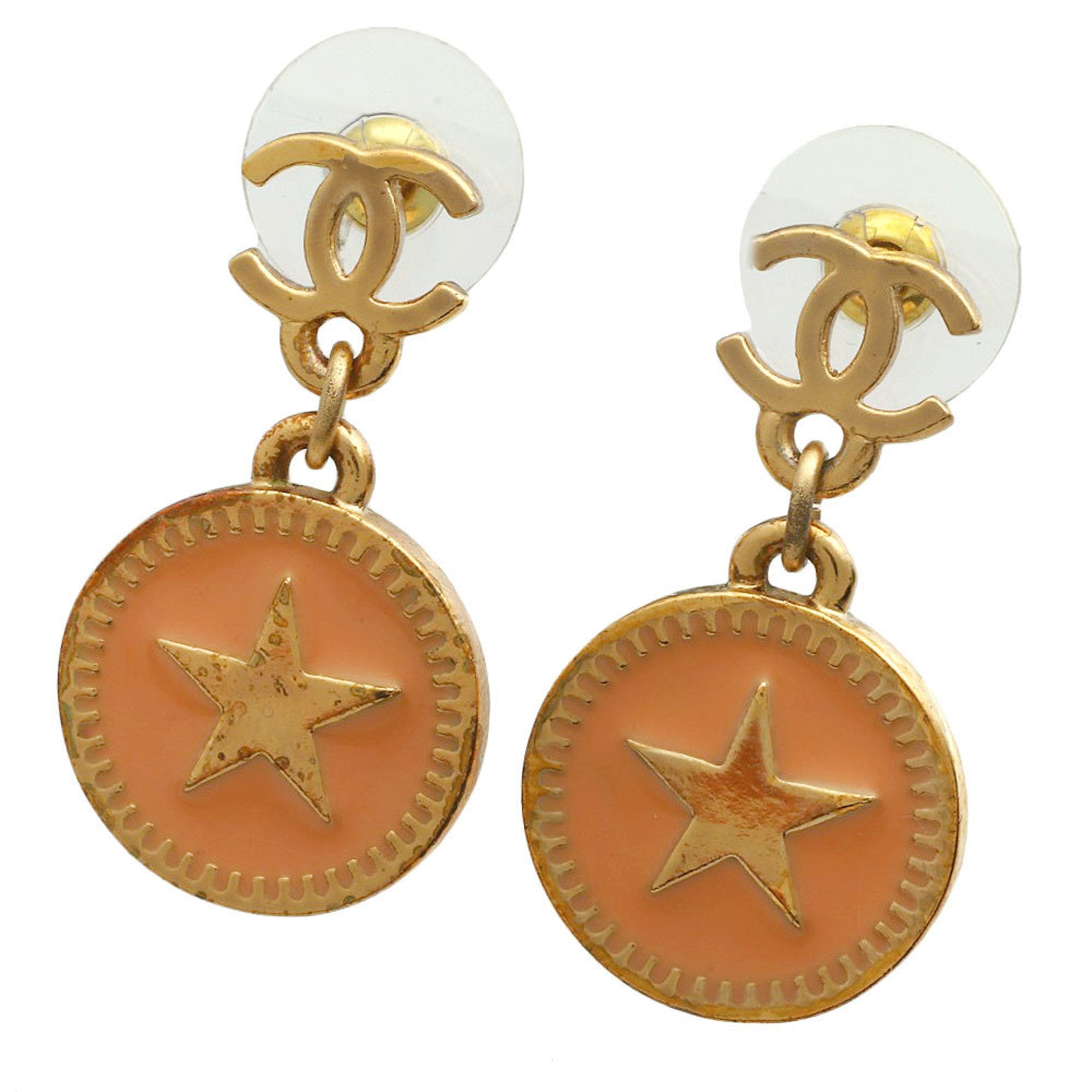 CC Logo Stud Star Earrings Metal Gold-Tone Metal
