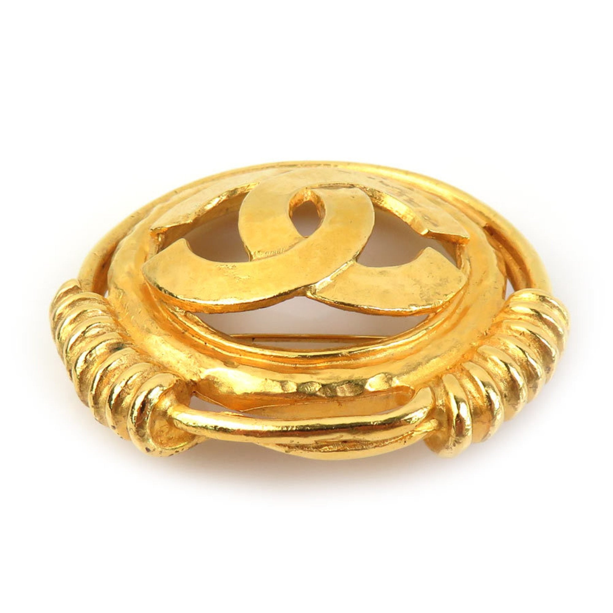 CC Logo Brooch Gold-Tone Metal