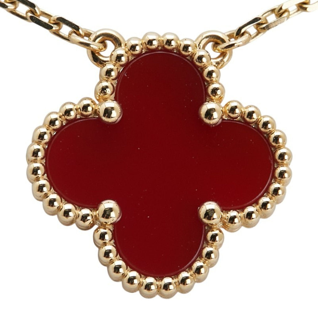 Vintage Alhambra Pendant Necklace 18K Yellow Gold and Carnelian