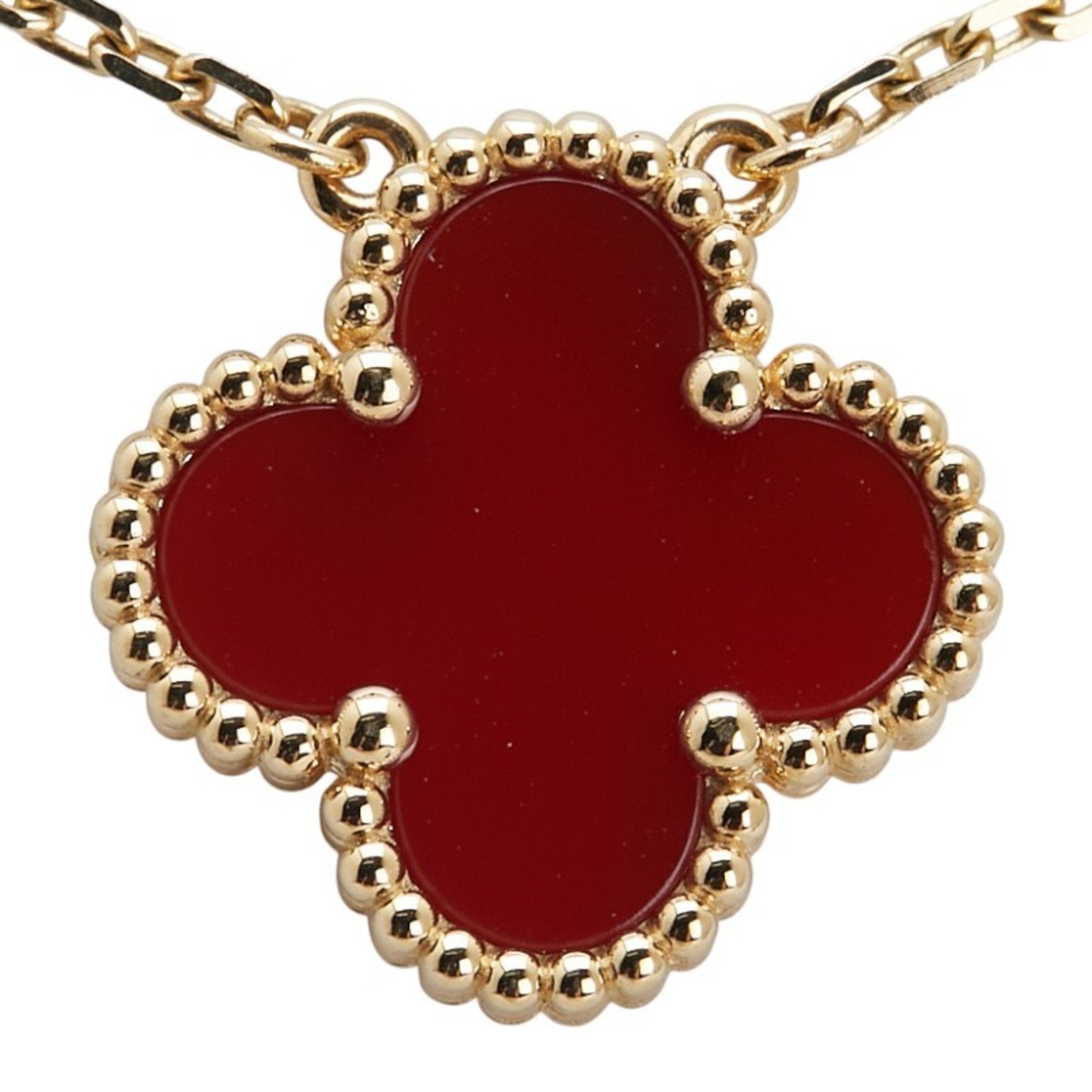 Vintage Alhambra Pendant Necklace 18K Yellow Gold and Carnelian