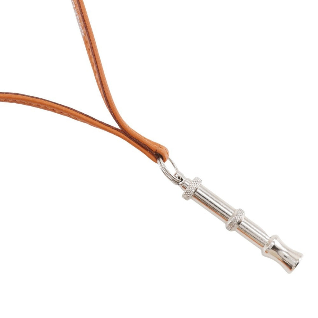 Pendant Necklace Courchevel Leather Orange and Silver
