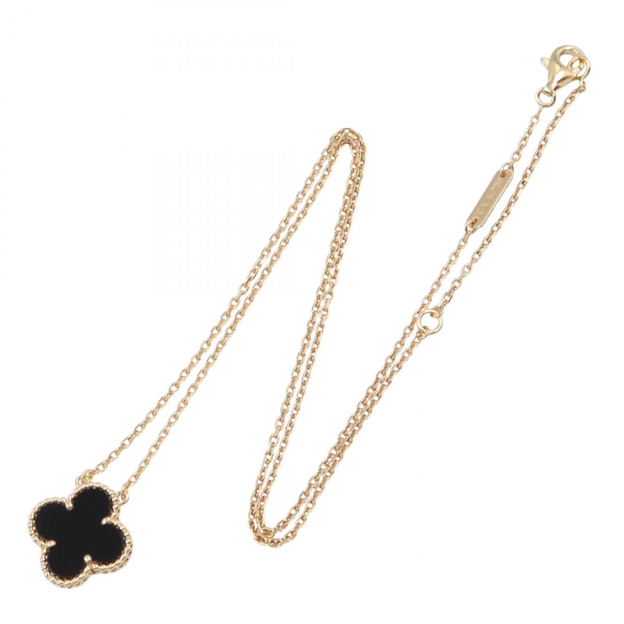 Vintage Alhambra Pendant Necklace 18K Yellow Gold and Onyx