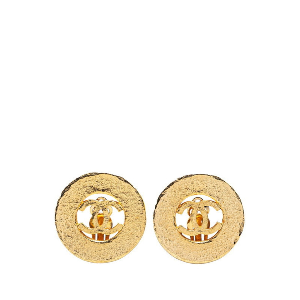 CC Logo Round Circle Earrings Metal Gold-Tone Metal