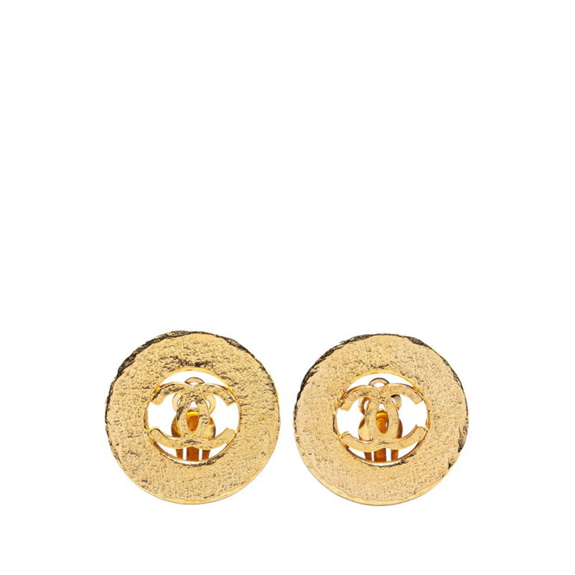 CC Logo Round Circle Earrings Metal Gold-Tone Metal