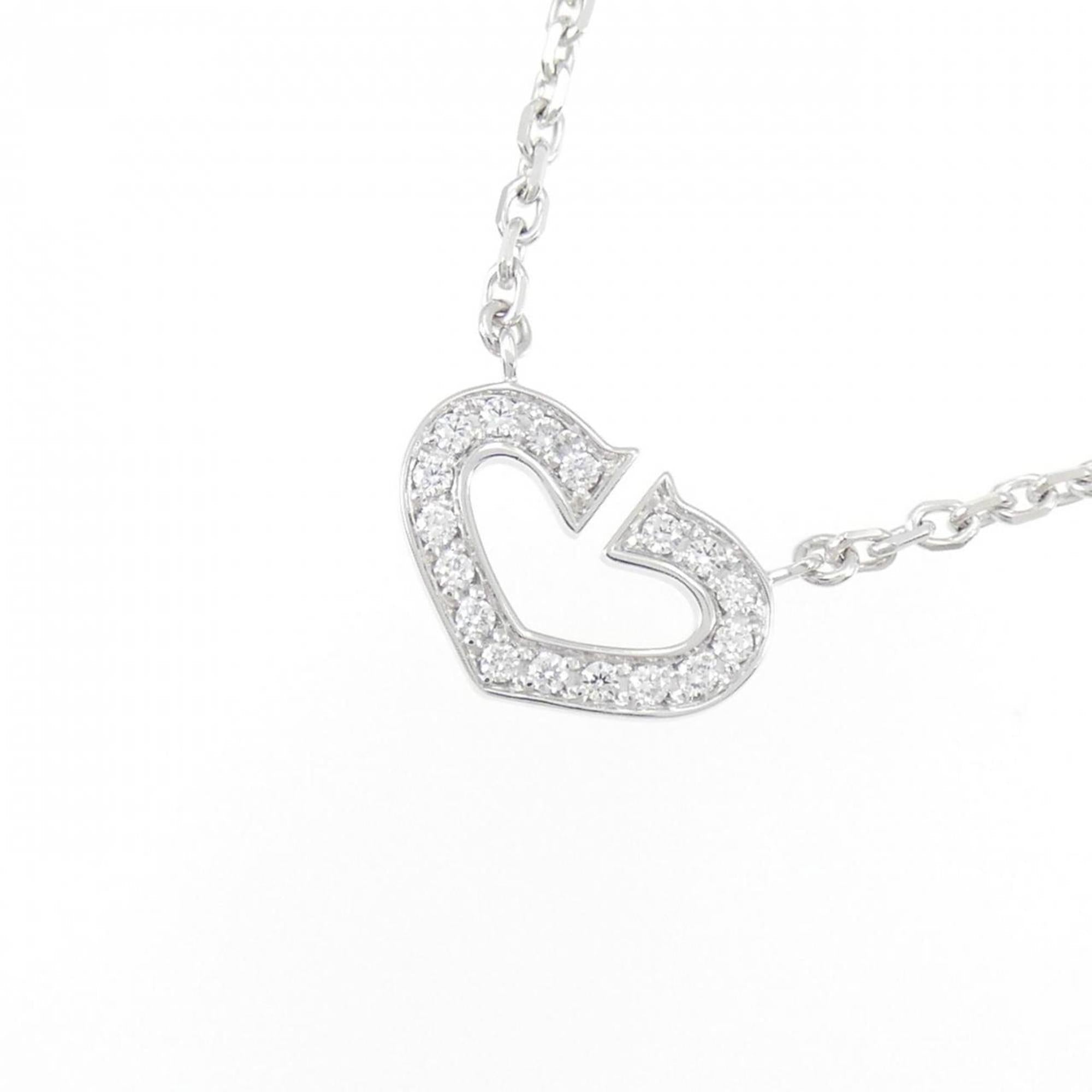 C Heart Pendant Necklace 18K White Gold