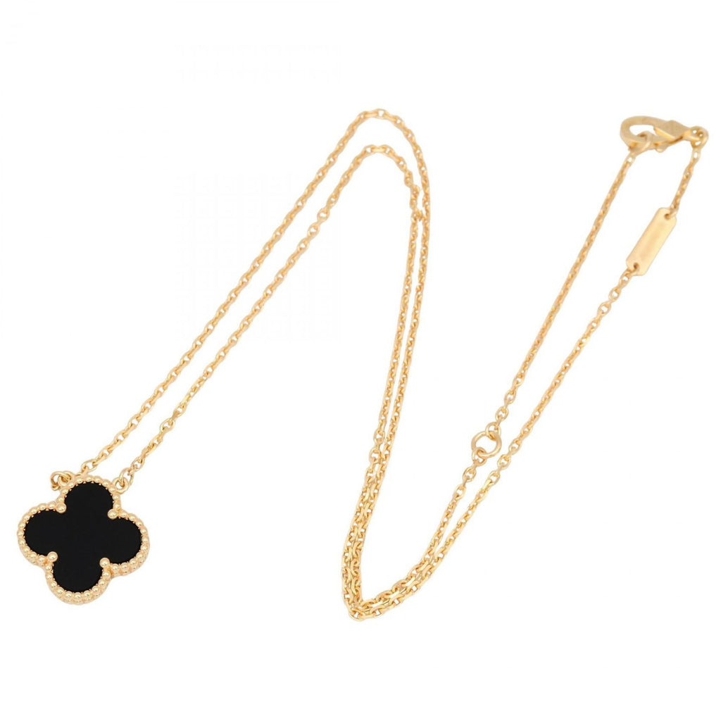 Vintage Alhambra Pendant Necklace 18K Yellow Gold and Onyx