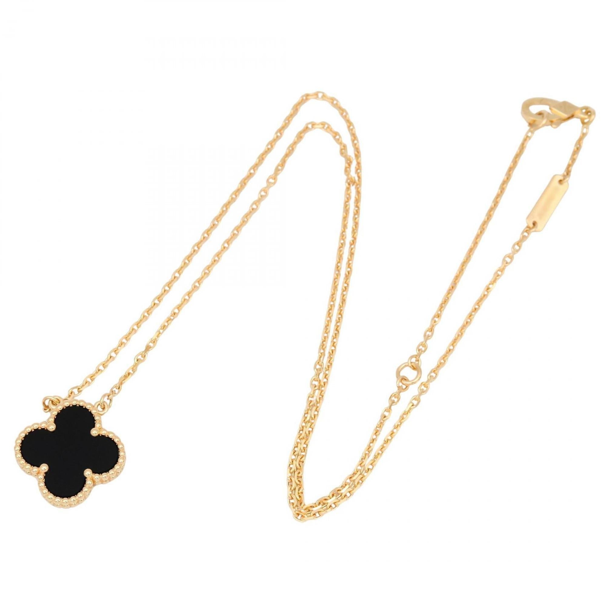 Vintage Alhambra Pendant Necklace 18K Yellow Gold and Onyx