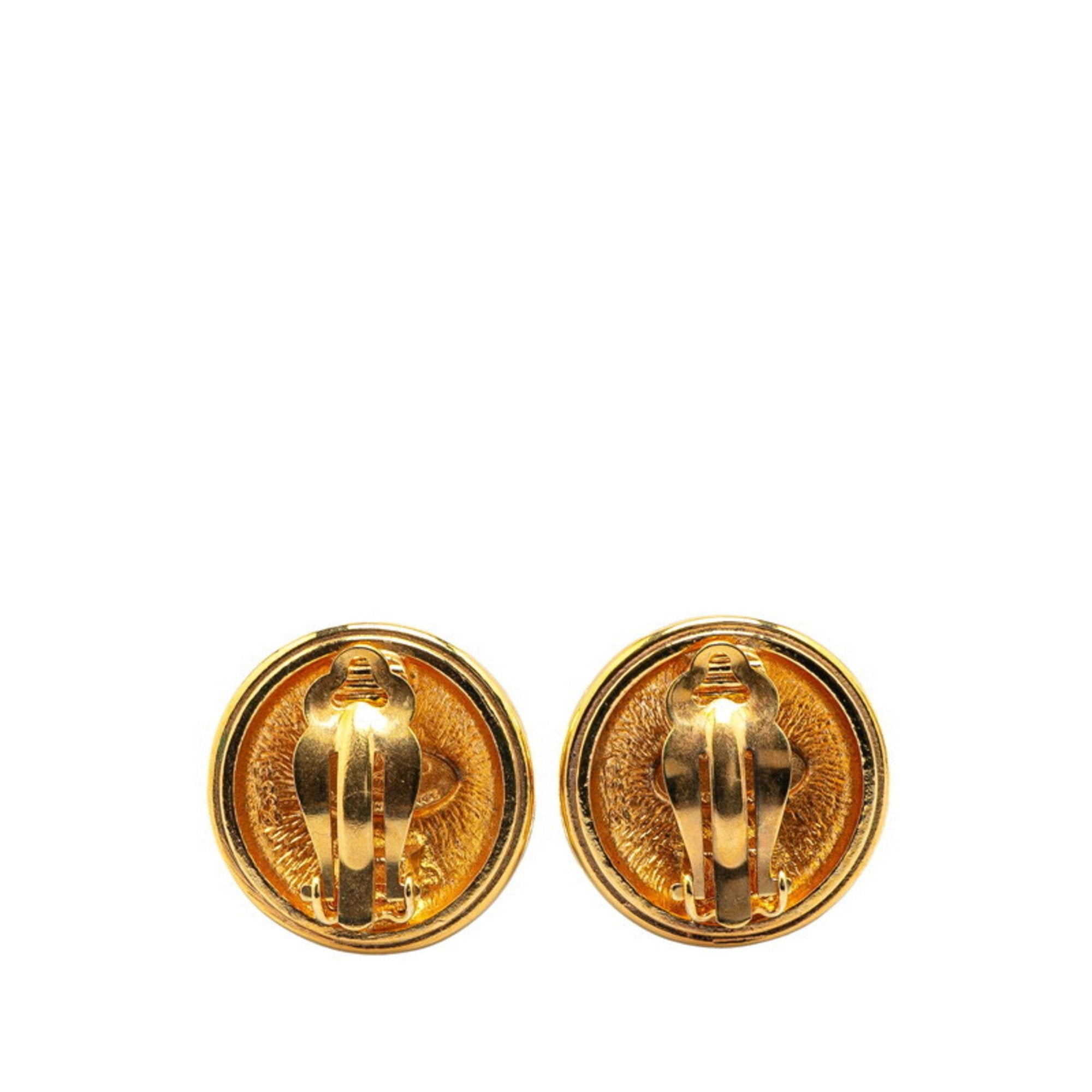 CC Logo Round Clip-On Earrings Metal Gold-Tone Metal