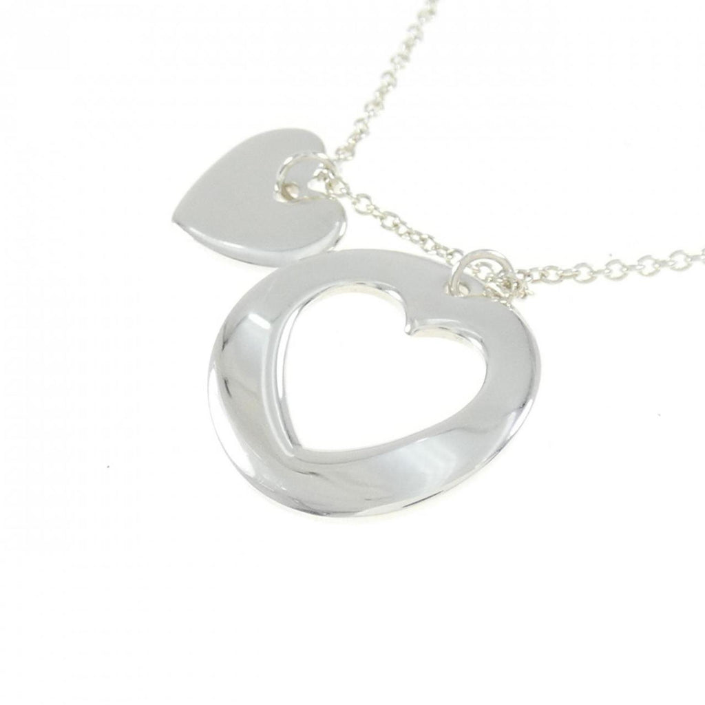 Double Stencil Heart Pendant Necklace Sterling Silver