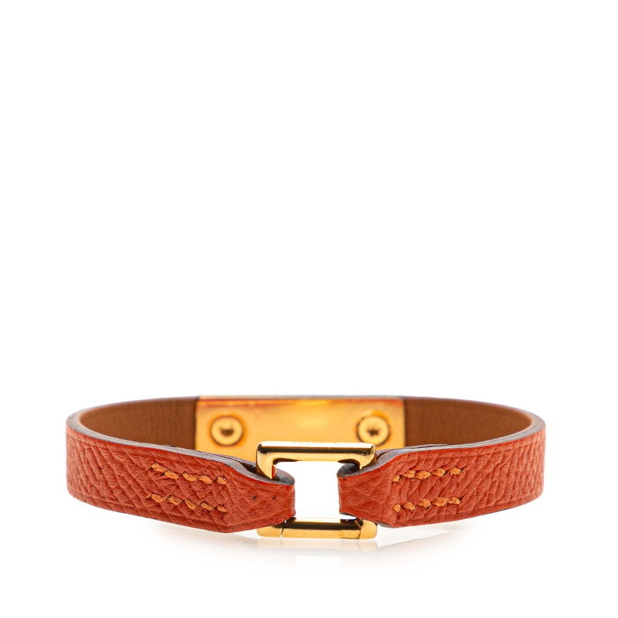 Bracelet Leather and Metal Gold and Orange