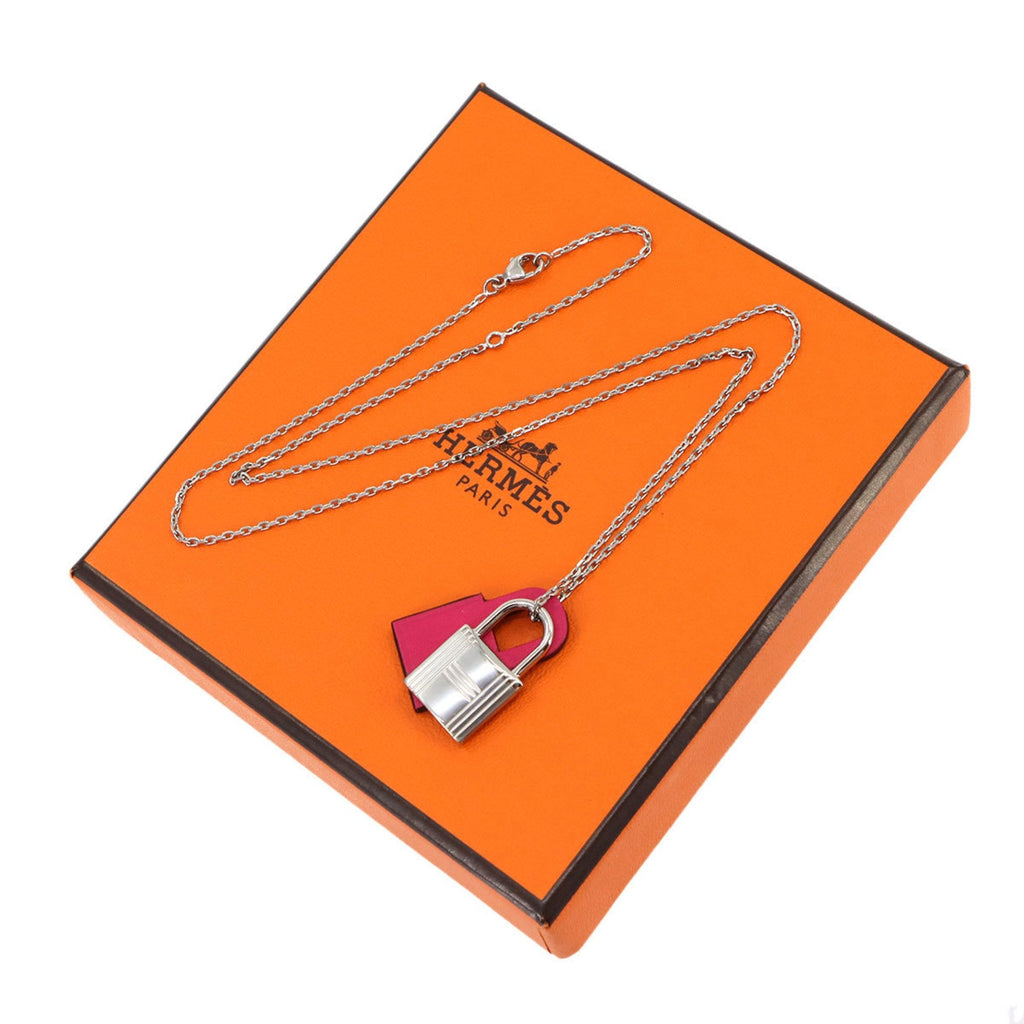 Pendant Necklace Swift Leather Pink and Silver